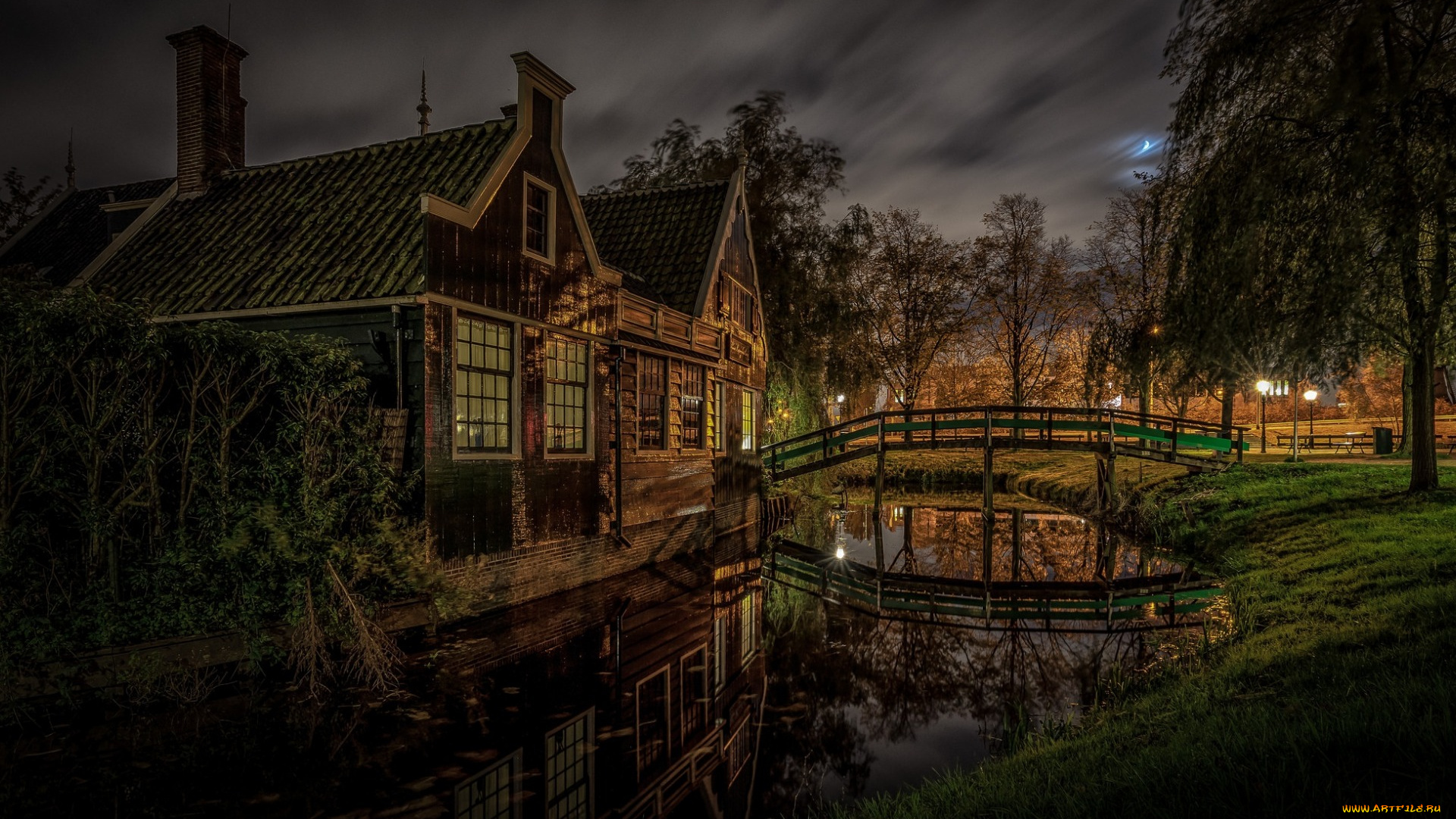 города, -, здания, , дома, голландия, north, holland, ночь, zaanstad, нидерланды