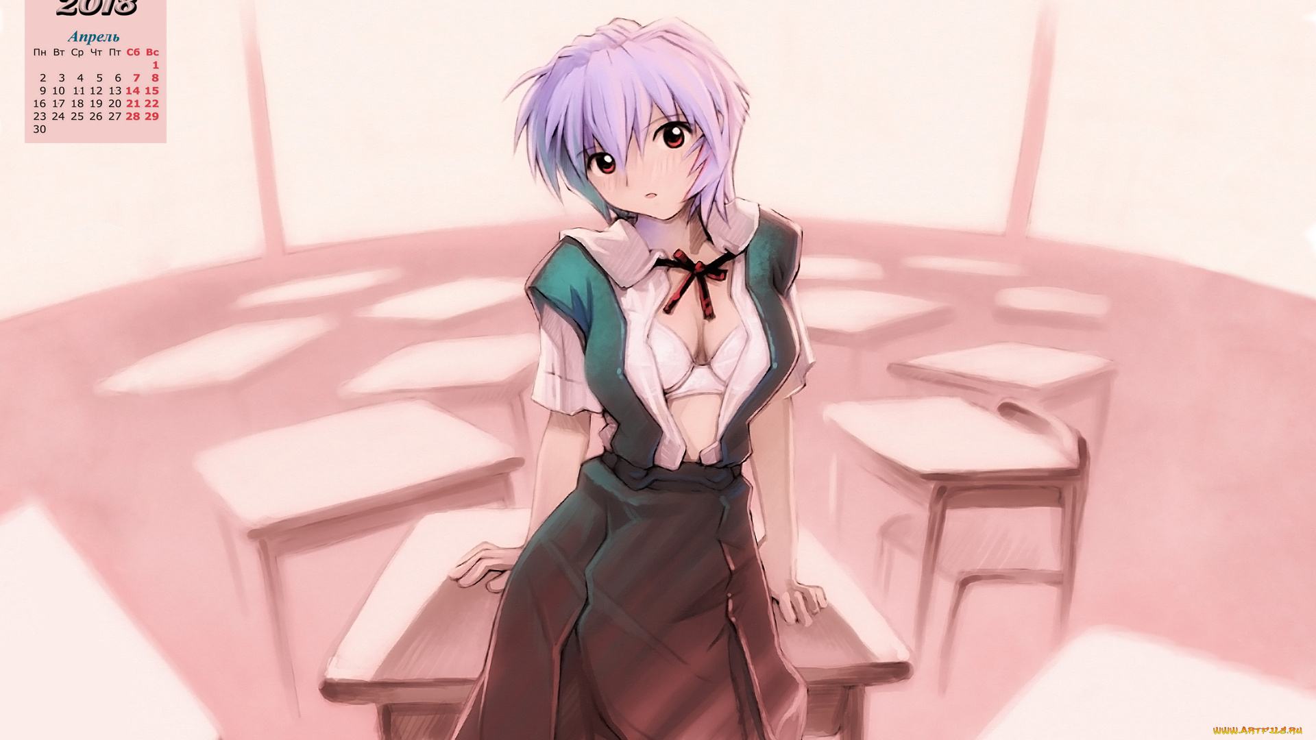 календари, аниме, 2018, взгляд, девушка, стол