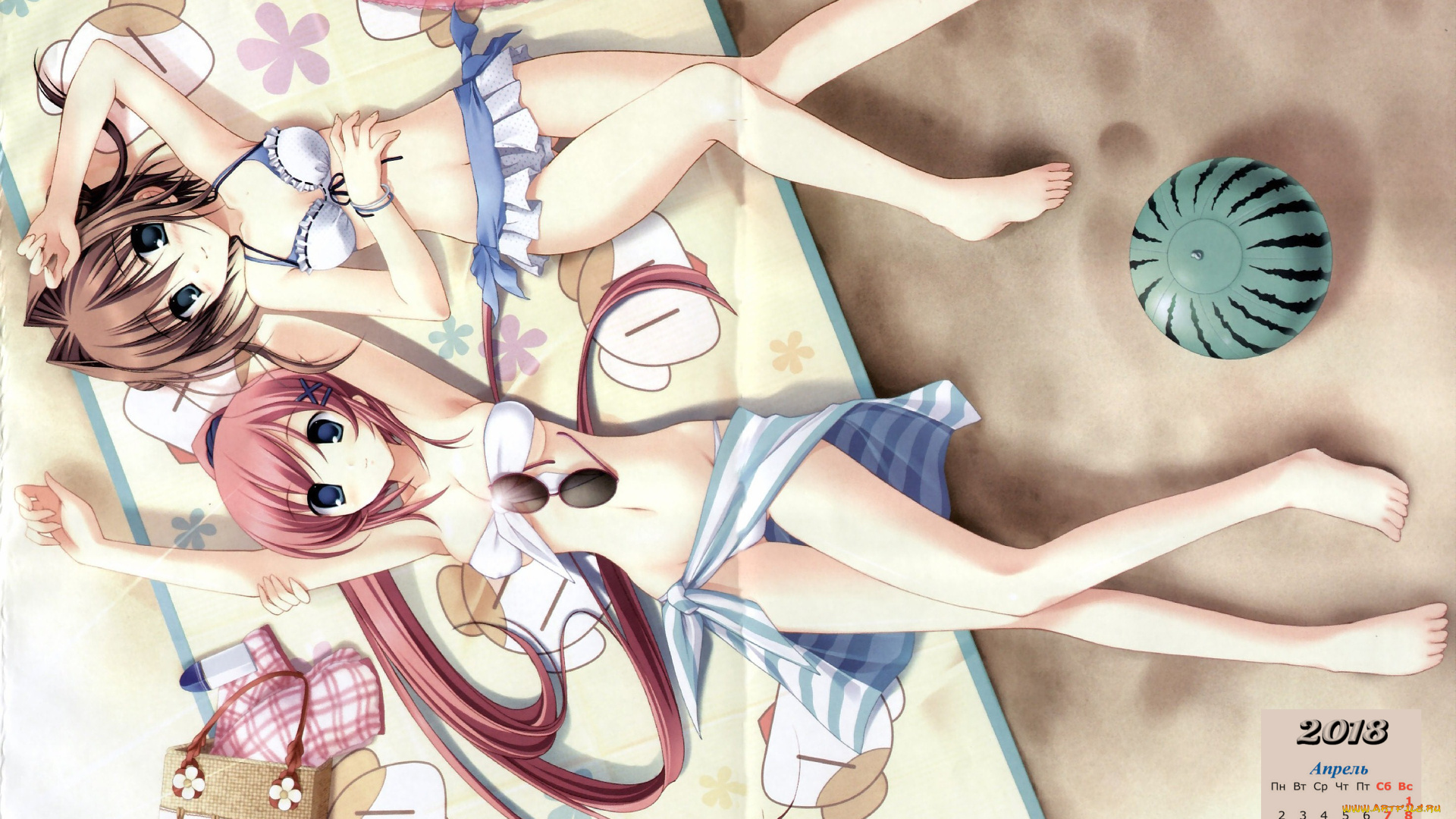 календари, аниме, очки, двое, девушка, взгляд, 2018