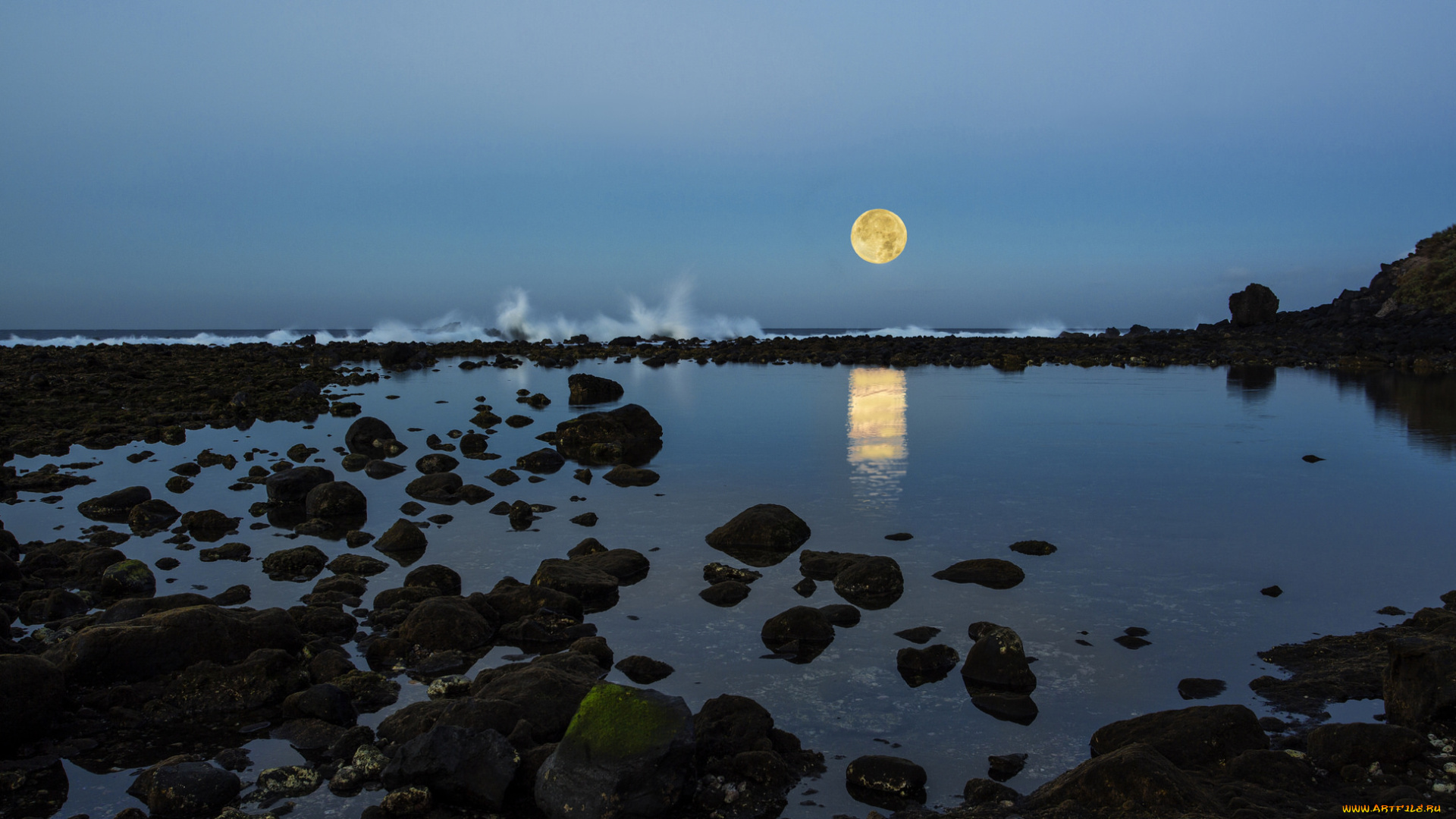 природа, побережье, ночь