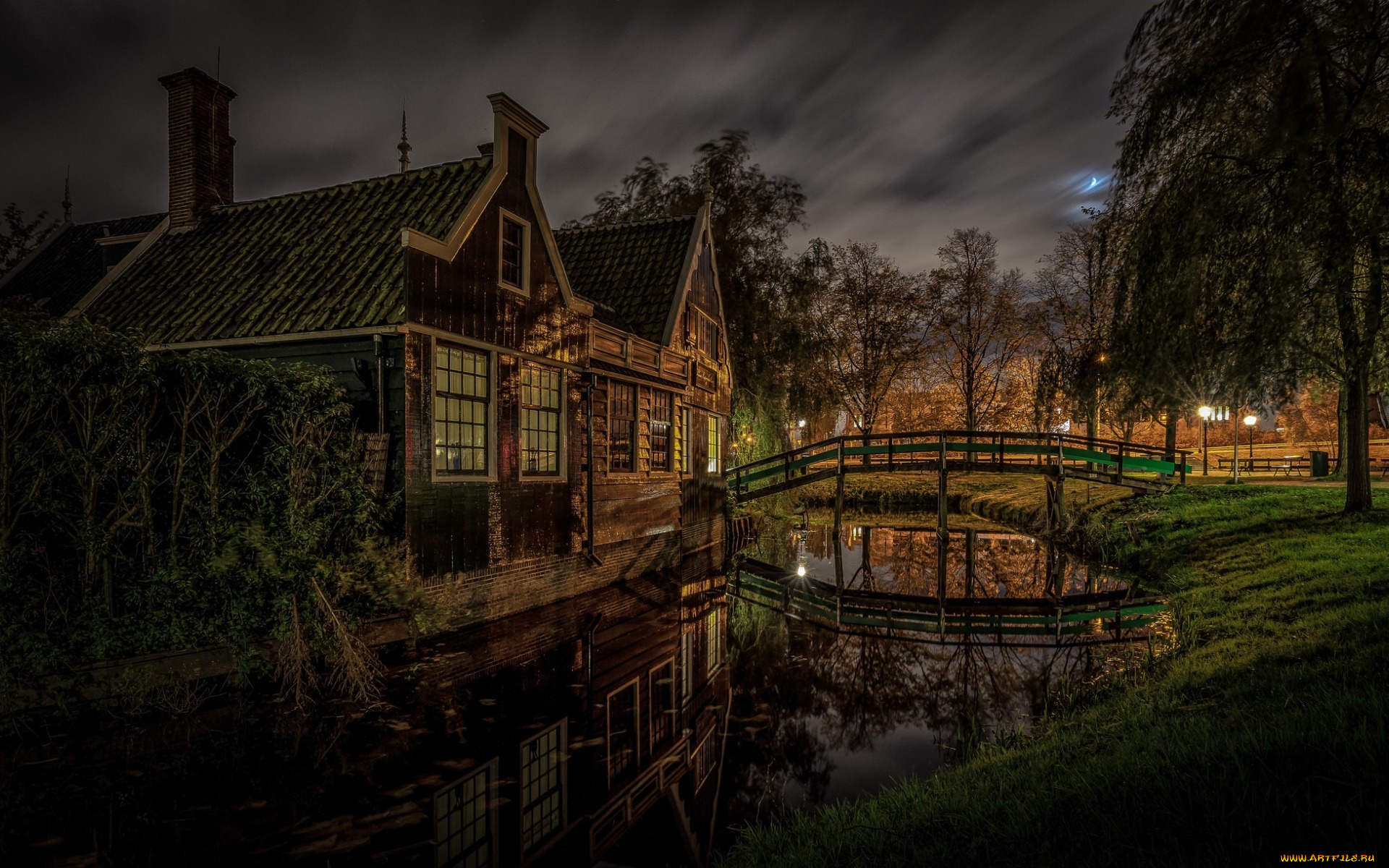 города, -, здания, , дома, голландия, north, holland, ночь, zaanstad, нидерланды