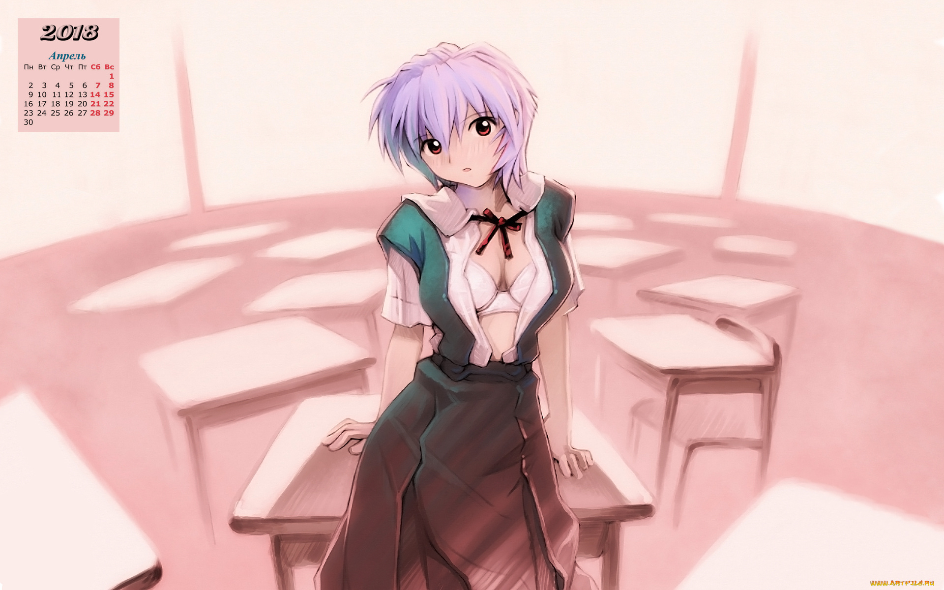 календари, аниме, 2018, взгляд, девушка, стол