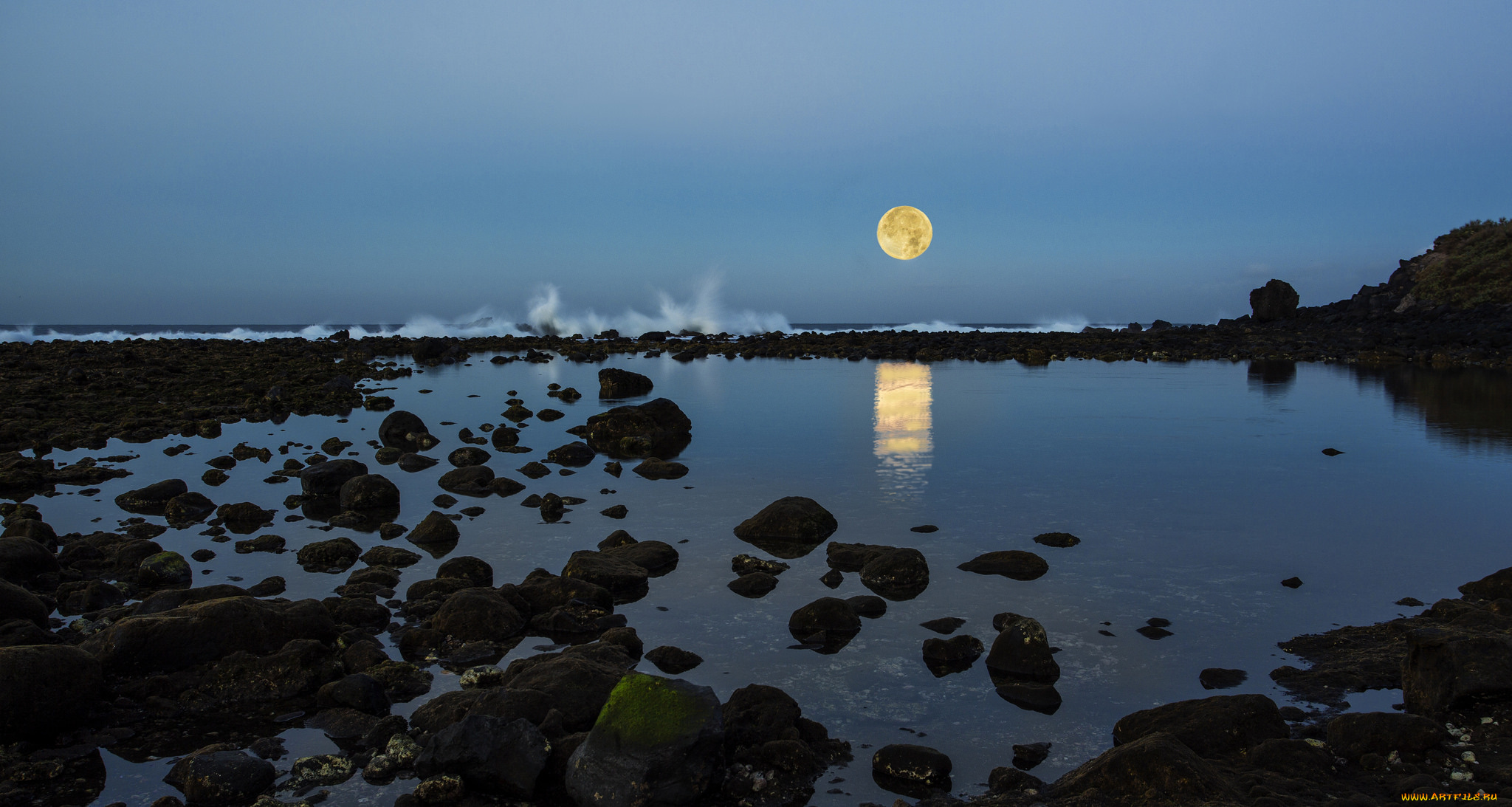 природа, побережье, ночь