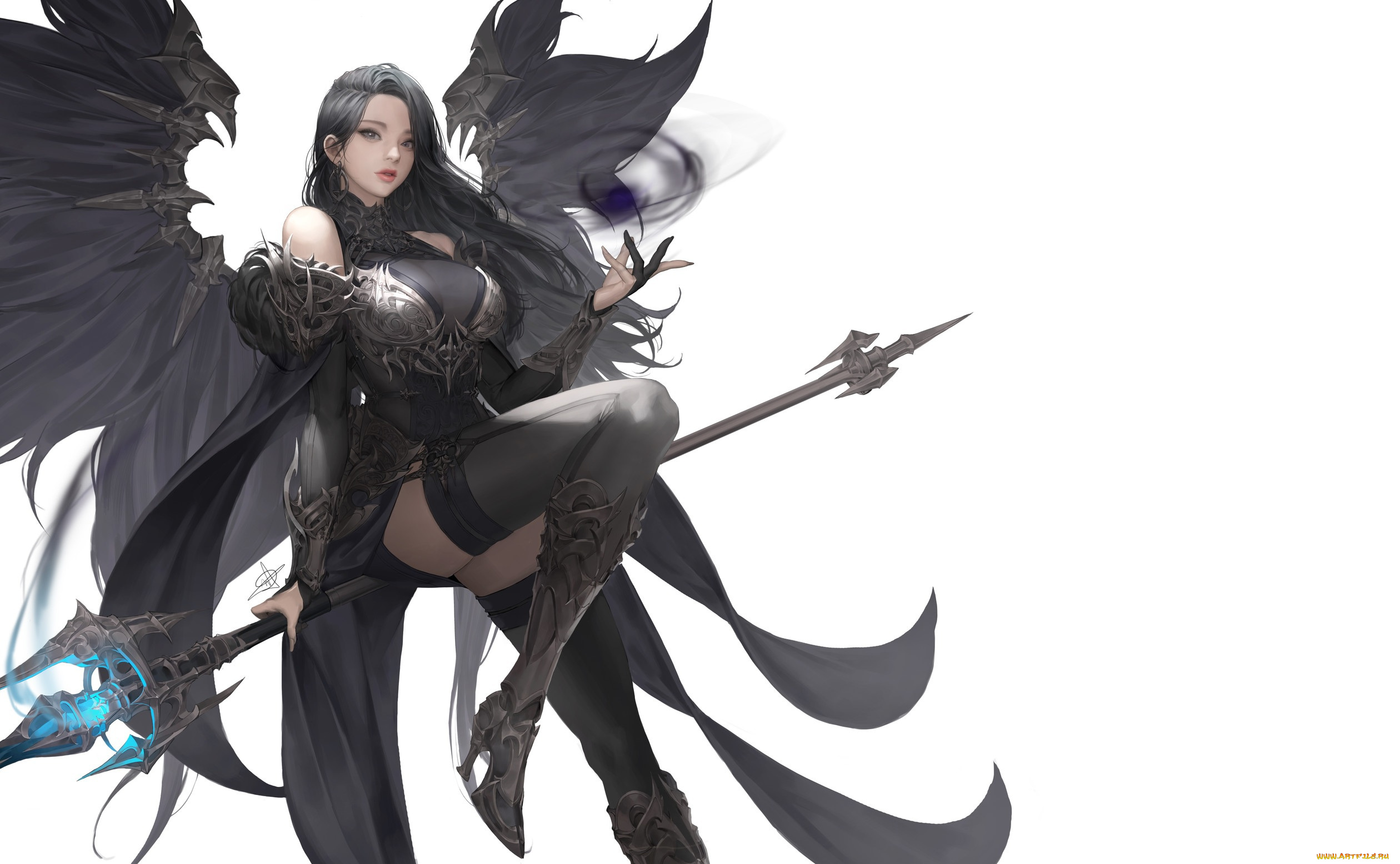 фэнтези, ангелы, девушка, костюм, фэнтази, фон, крылья, оружие, взгляд, поза
