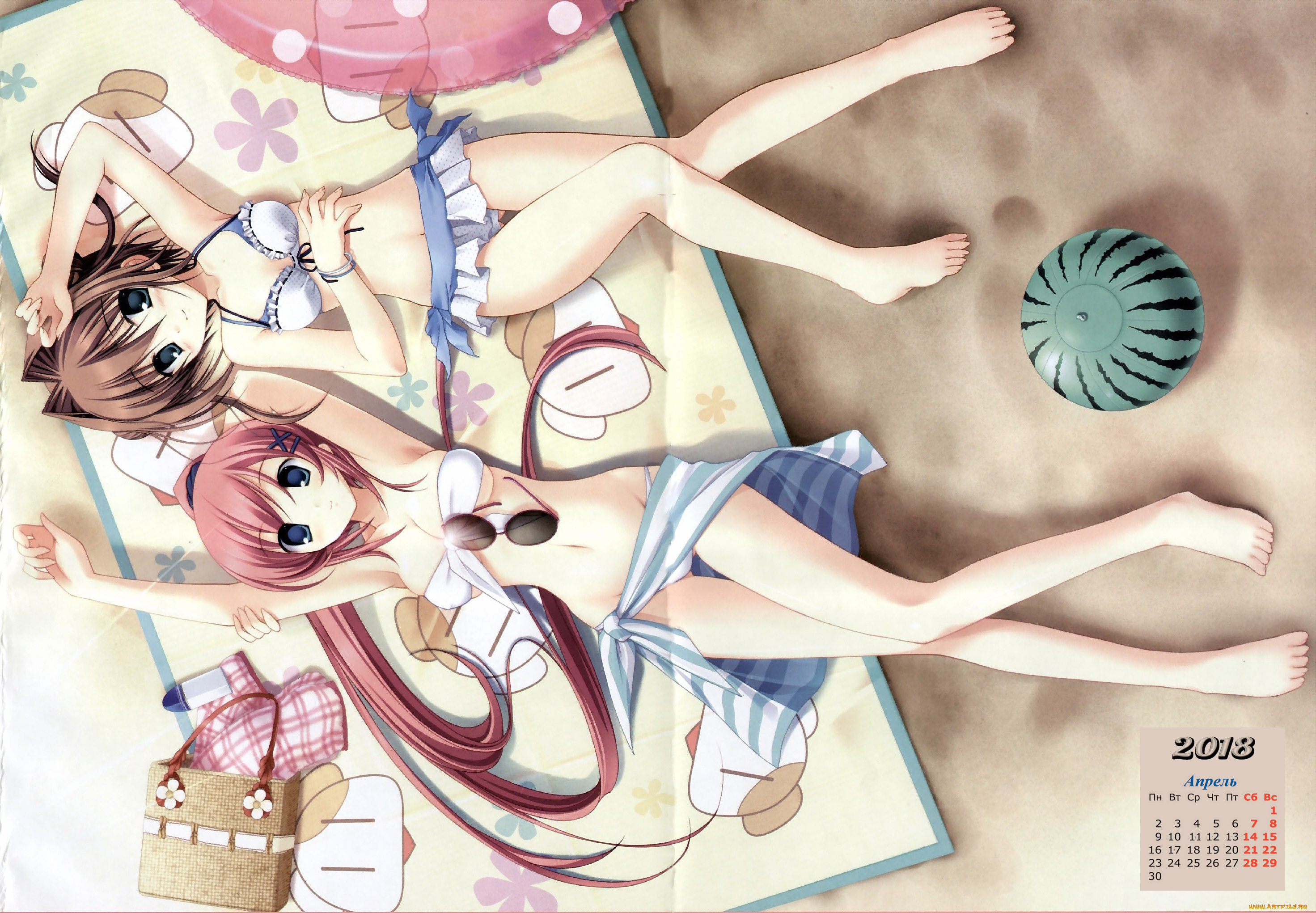 календари, аниме, очки, двое, девушка, взгляд, 2018