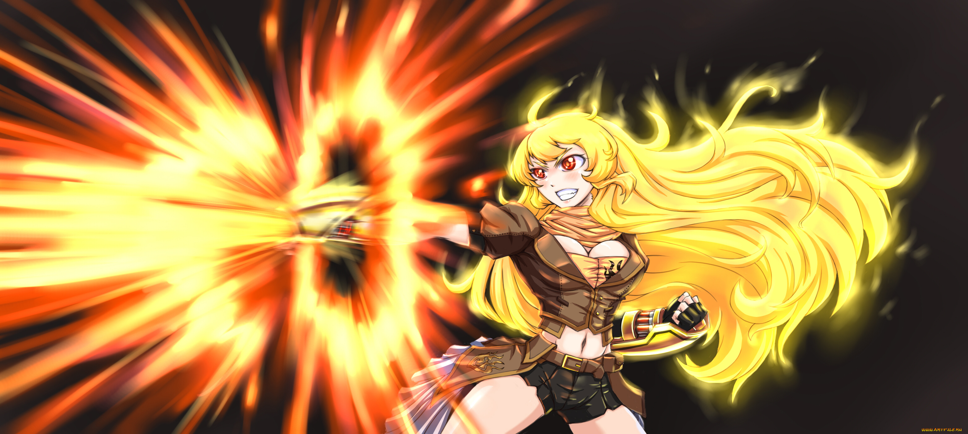 аниме, rwby, девушка, фон, удар