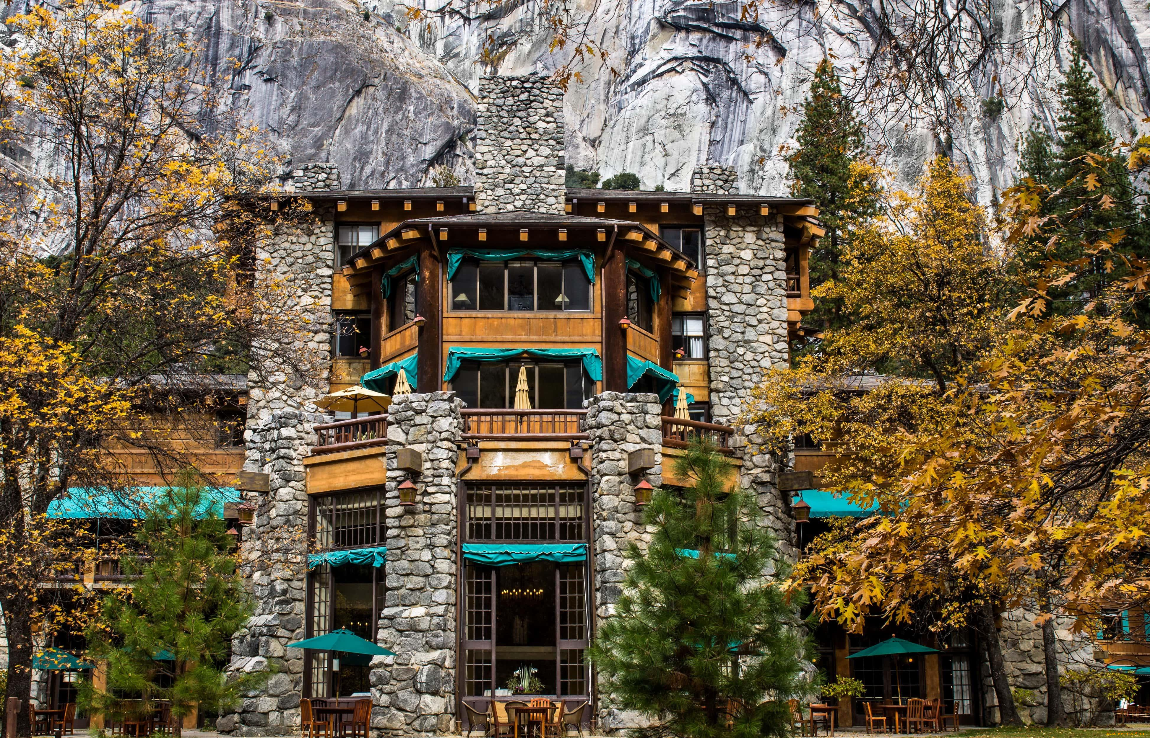 california, , ahwanhnee, hotel, города, -, здания, , дома, деревья, отель, горы, скалы, здание, осень