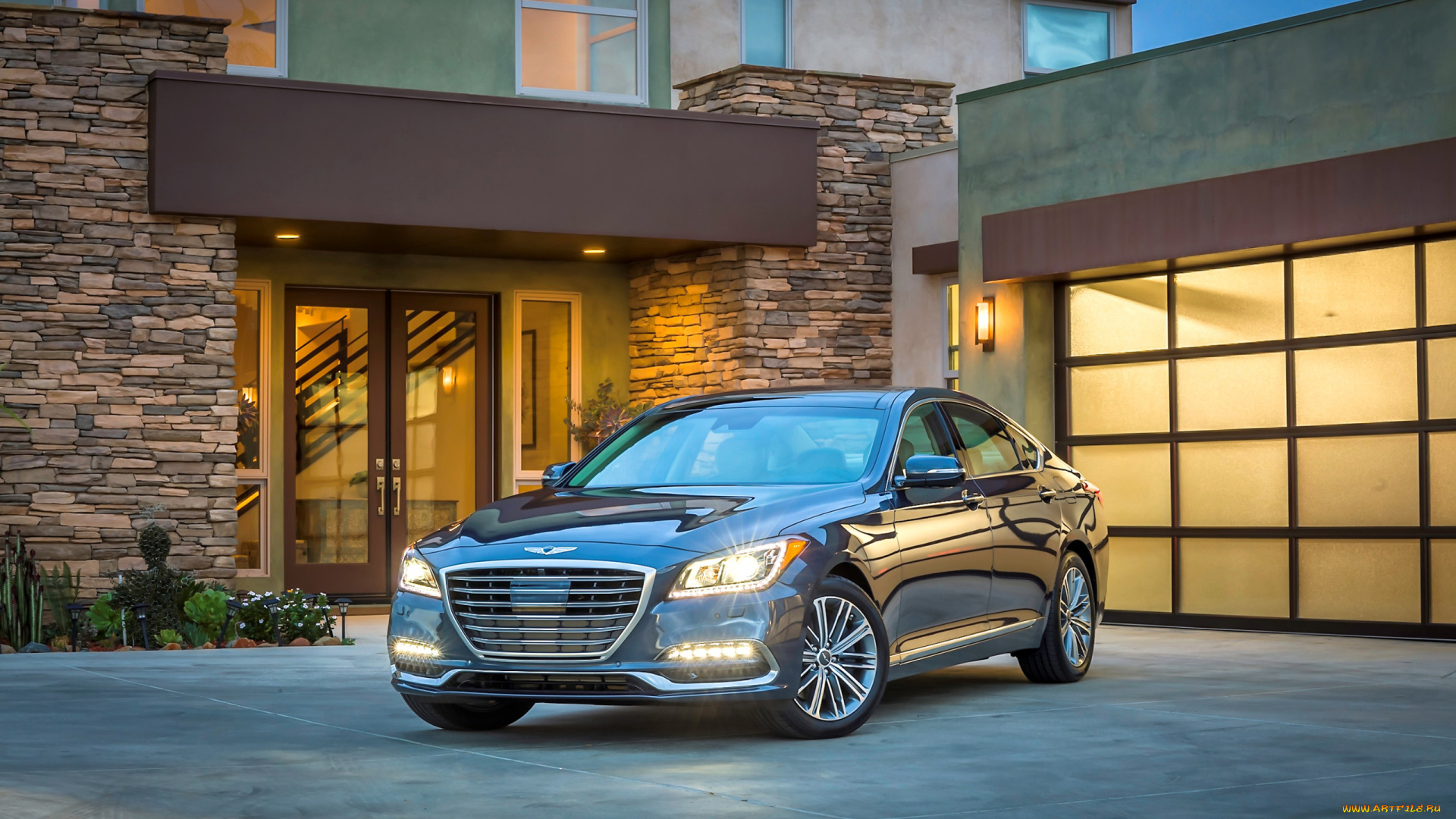 автомобили, hyundai, g80, genesis, здание, темный