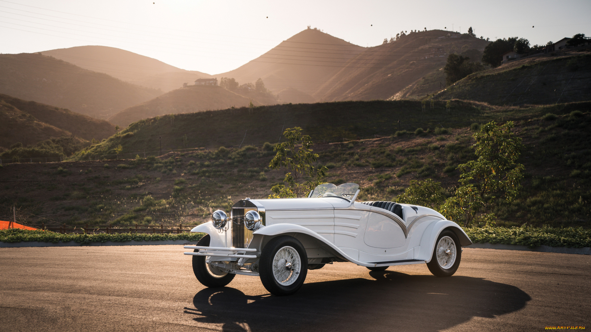 isotta, fraschini, tipo, 8a, spyder, flying, star, touring, автомобили, классика, горы, ретро, белый, кабриолет