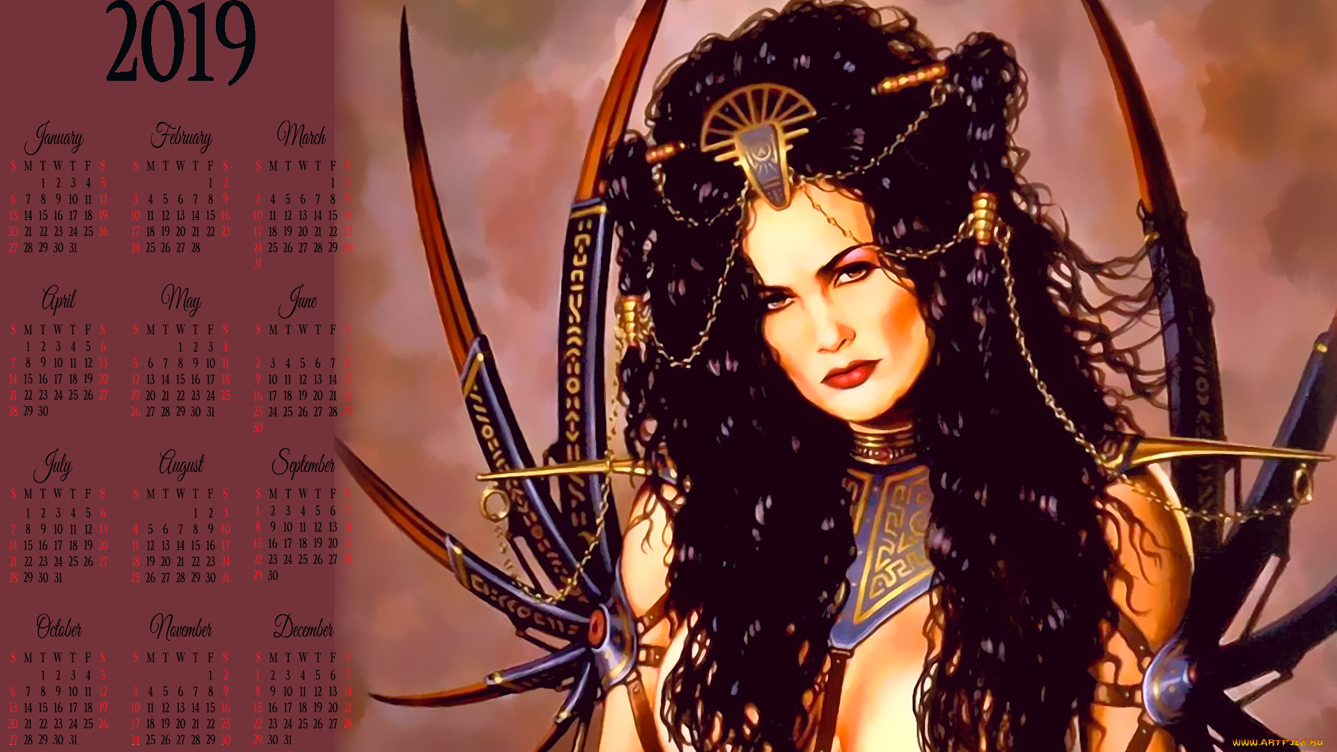 календари, фэнтези, женщина, украшение