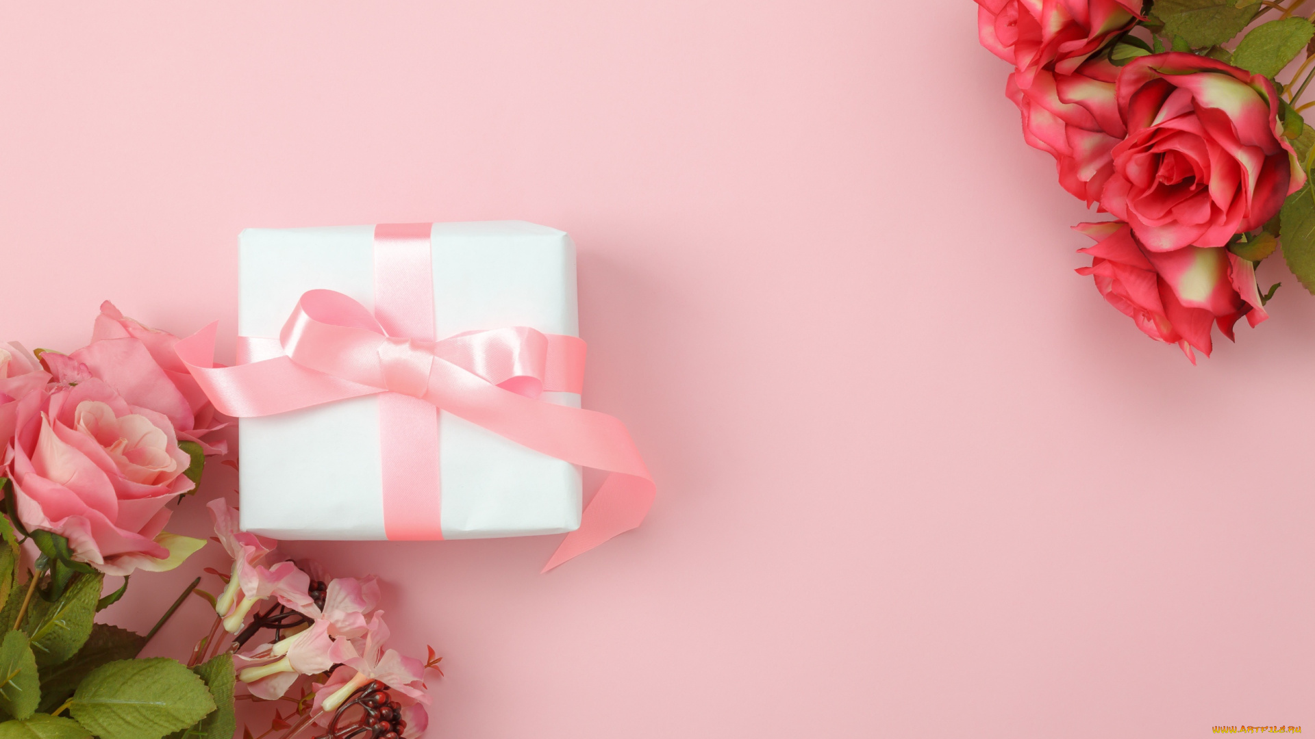 праздничные, подарки, и, коробочки, розы, фон, подарок
