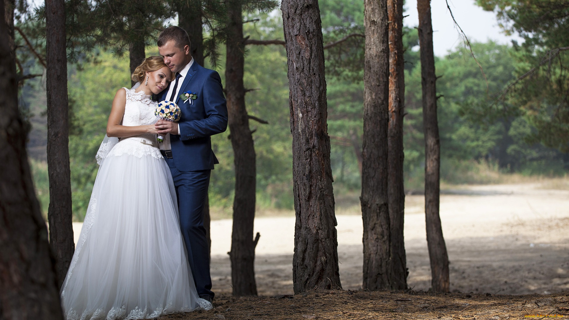 разное, мужчина, женщина, букет, фото, лес, невеста, платье