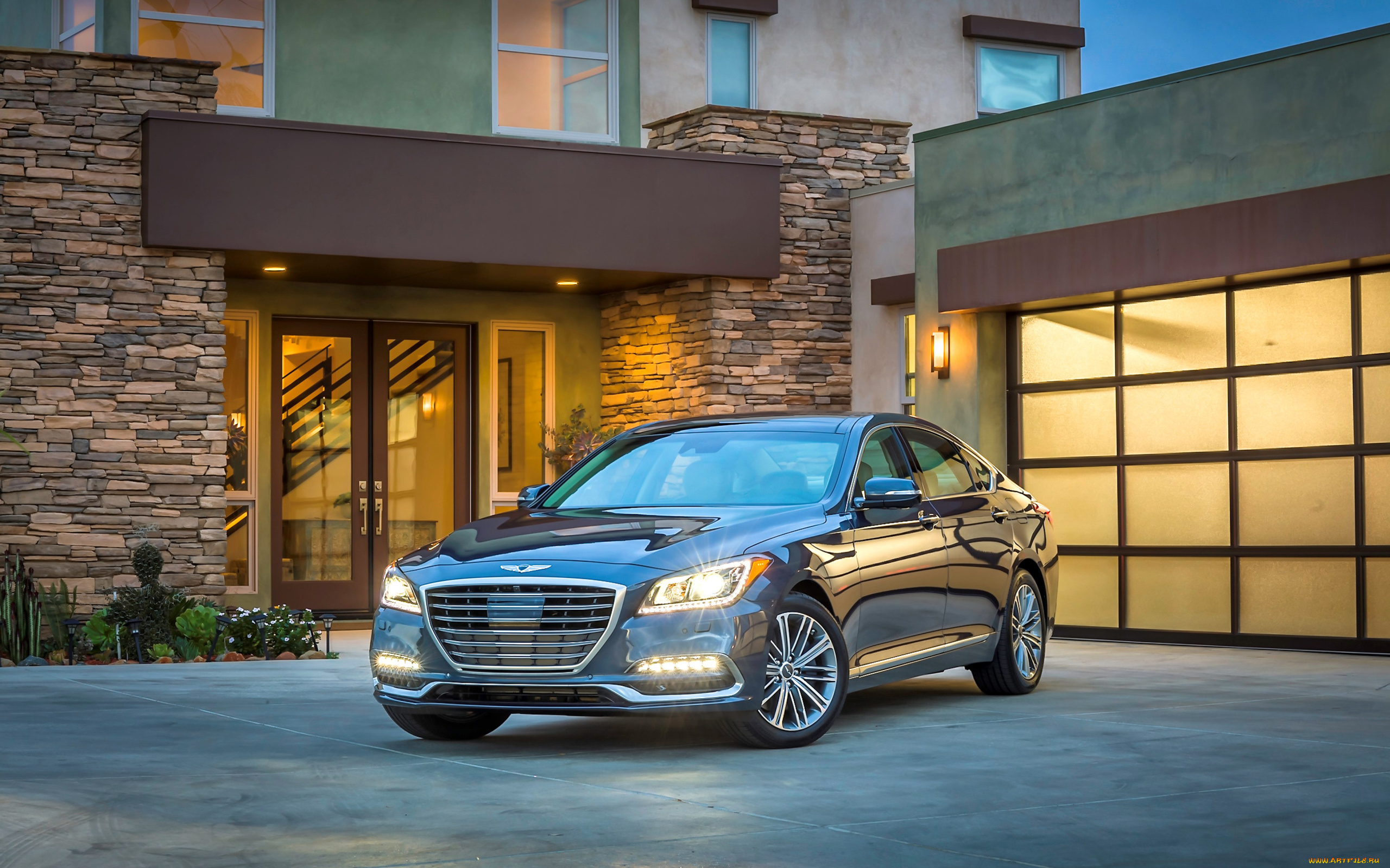 автомобили, hyundai, g80, genesis, здание, темный