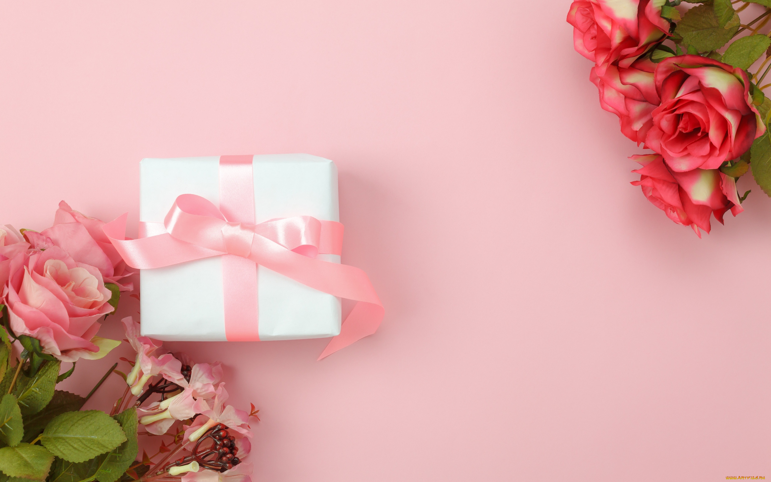 праздничные, подарки, и, коробочки, розы, фон, подарок