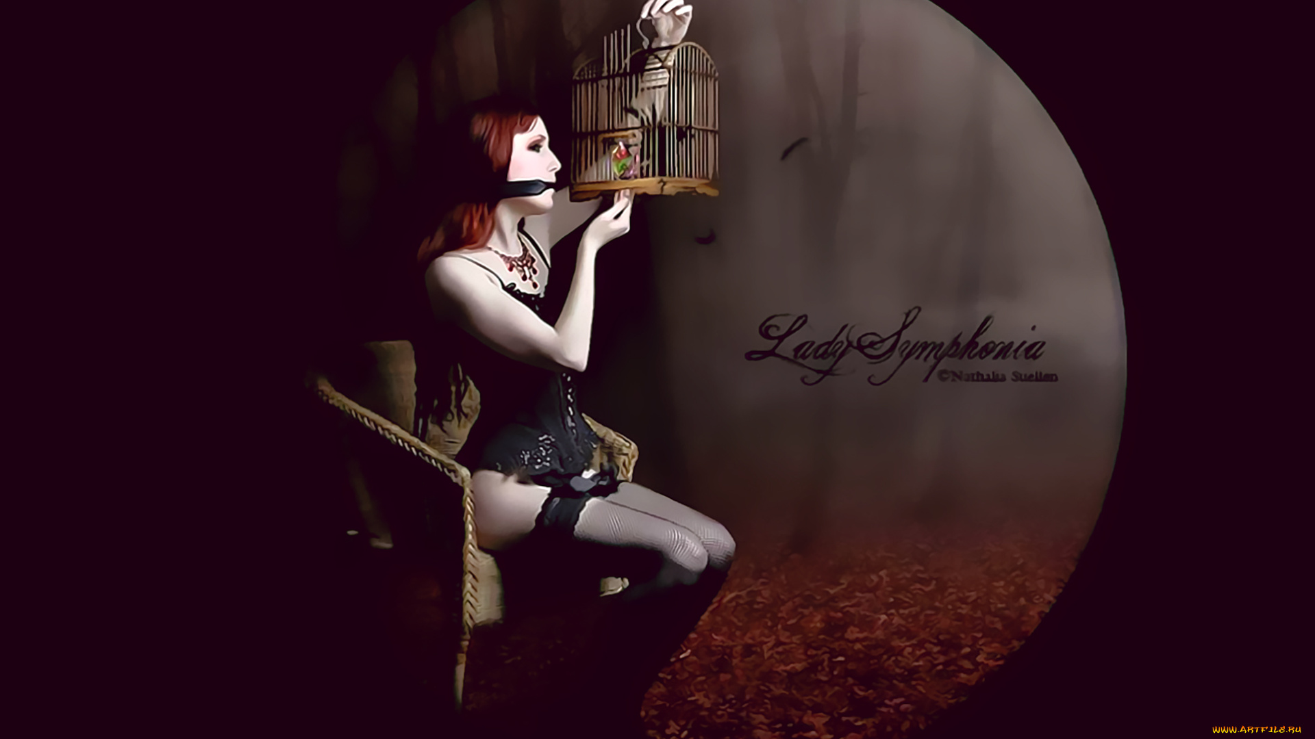 календари, фэнтези, клетка, девушка, кресло, листья, осень, calendar, 2020