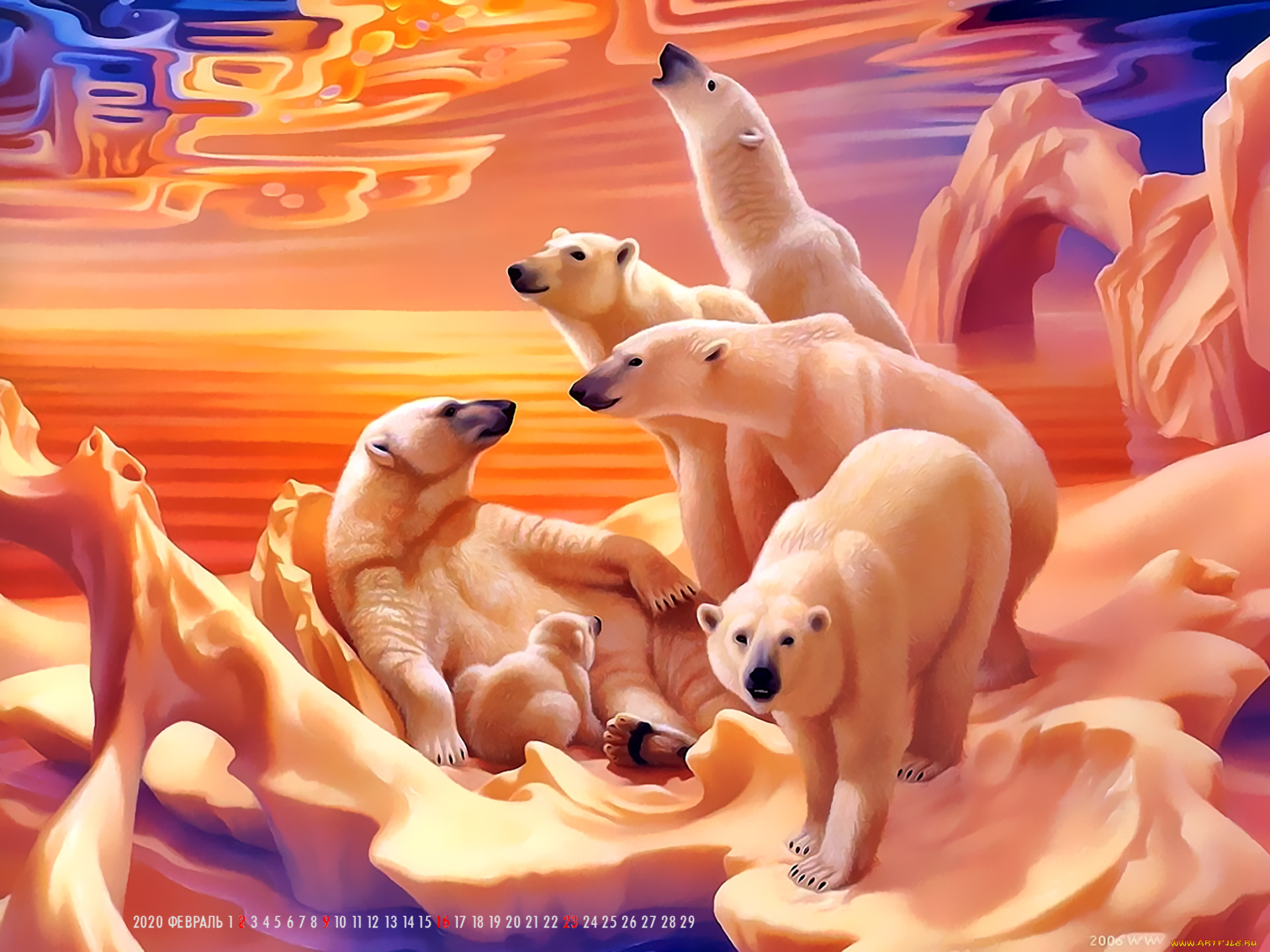 календари, фэнтези, медведь, белый, снег, лед, животное, calendar, 2020