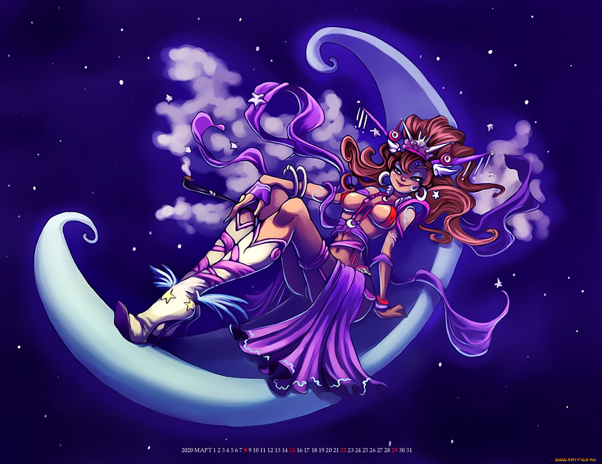 календари, фэнтези, девушка, луна, calendar, 2020