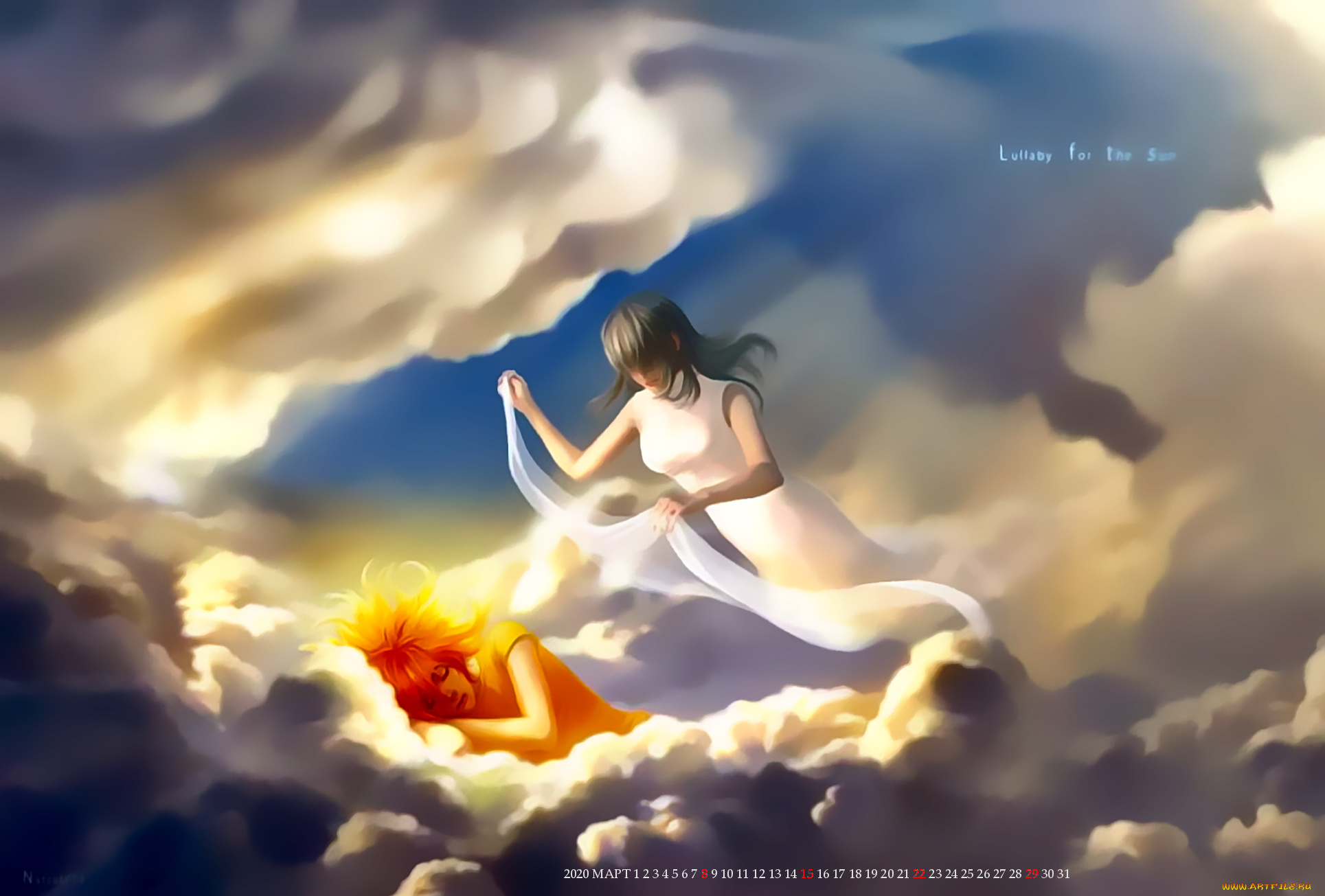 календари, фэнтези, облако, сон, девушка, полет, calendar, 2020