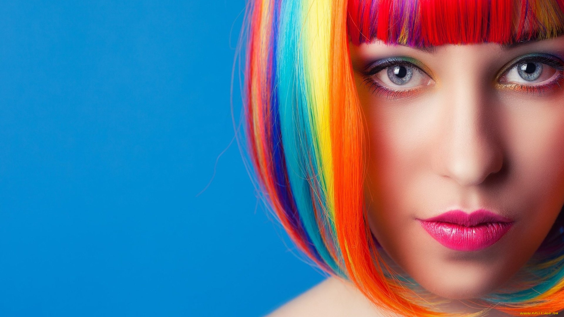 девушки, -, лица, , портреты, лицо, разноцветные, волосы