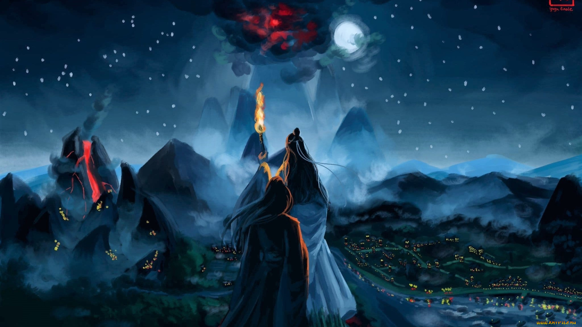 аниме, mo, dao, zu, shi, вэй, усянь, лань, ванцзи, горы, огни