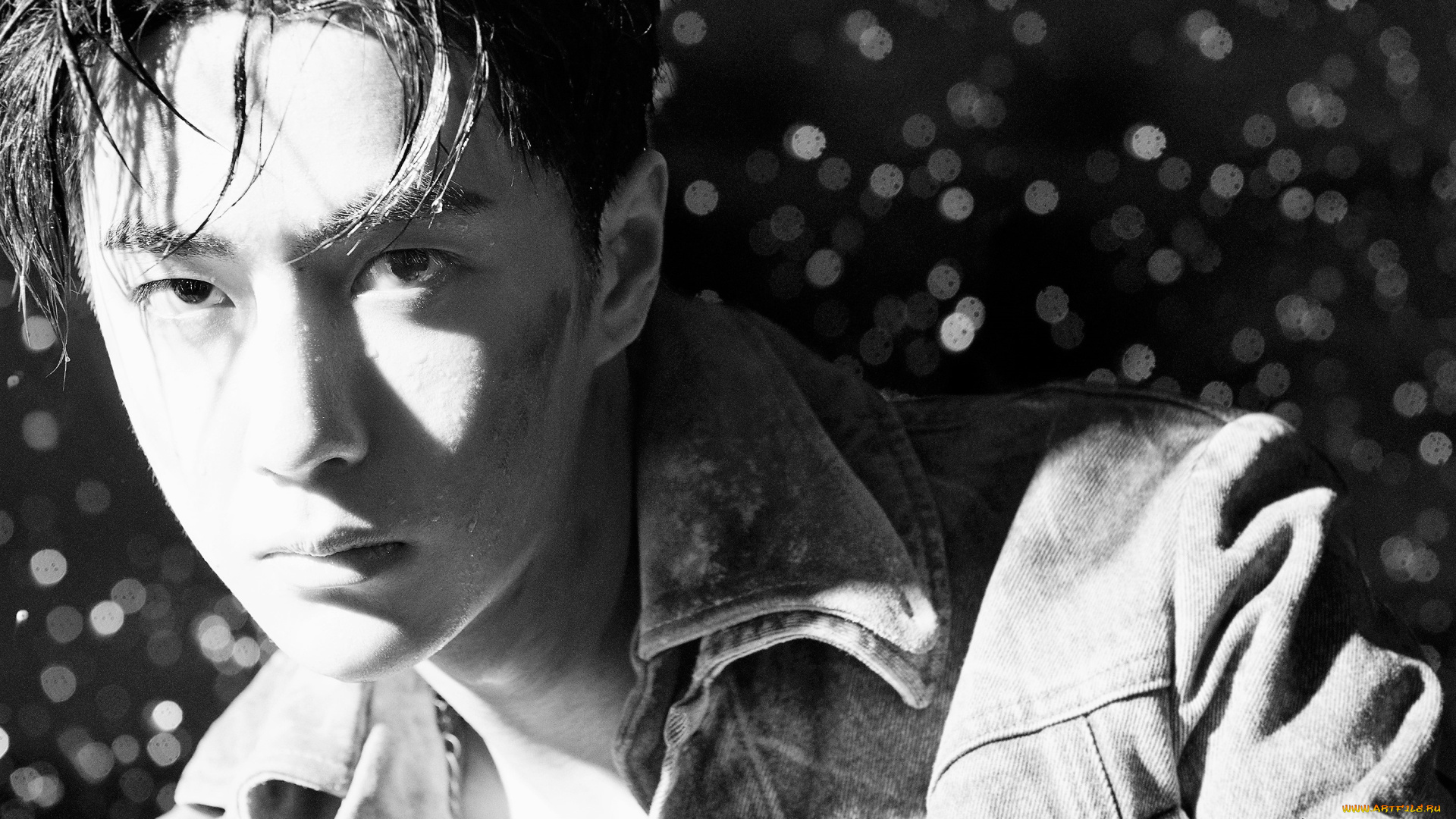 мужчины, wang, yi, bo, лицо, куртка, грязь, капли