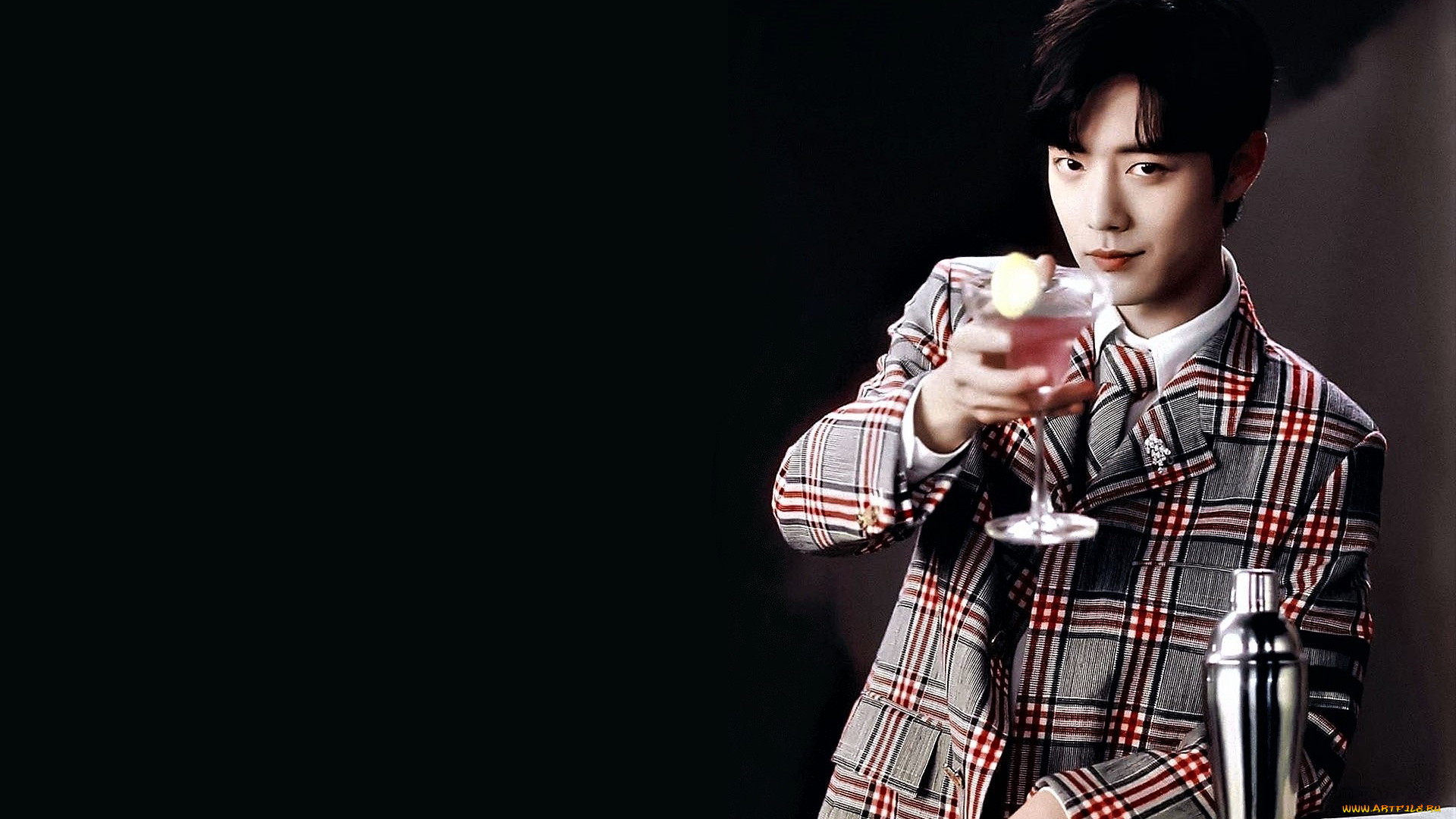 мужчины, xiao, zhan, актер, пиджак, бокал, шейкер