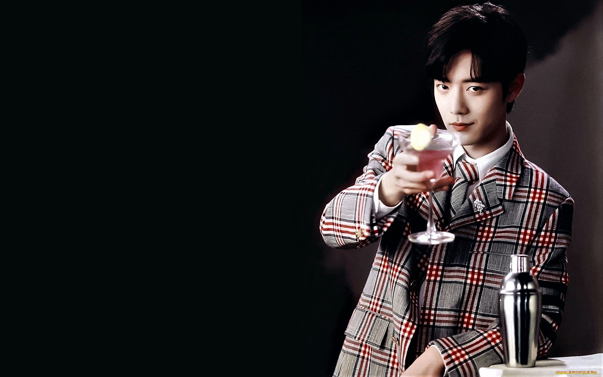 мужчины, xiao, zhan, актер, пиджак, бокал, шейкер