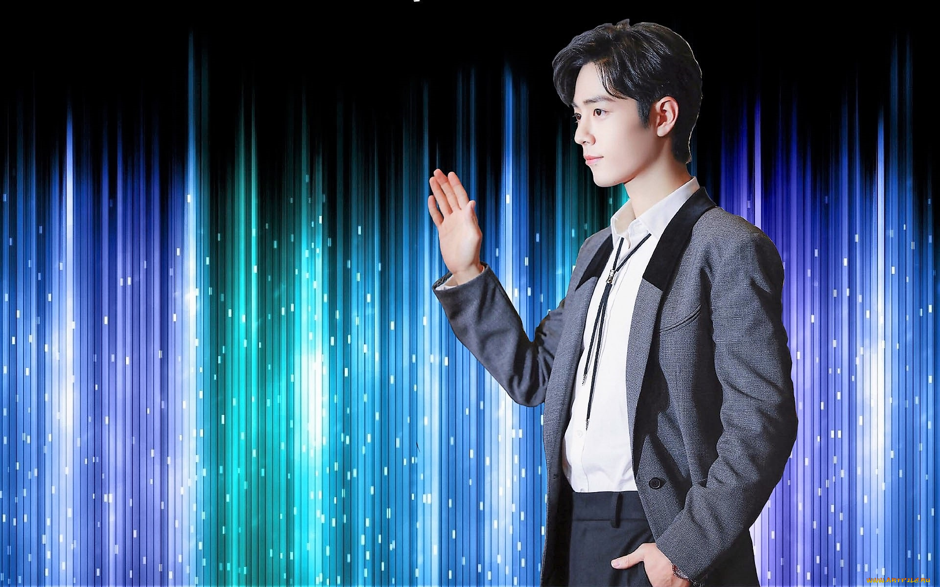 мужчины, xiao, zhan, актер, жест, пиджак