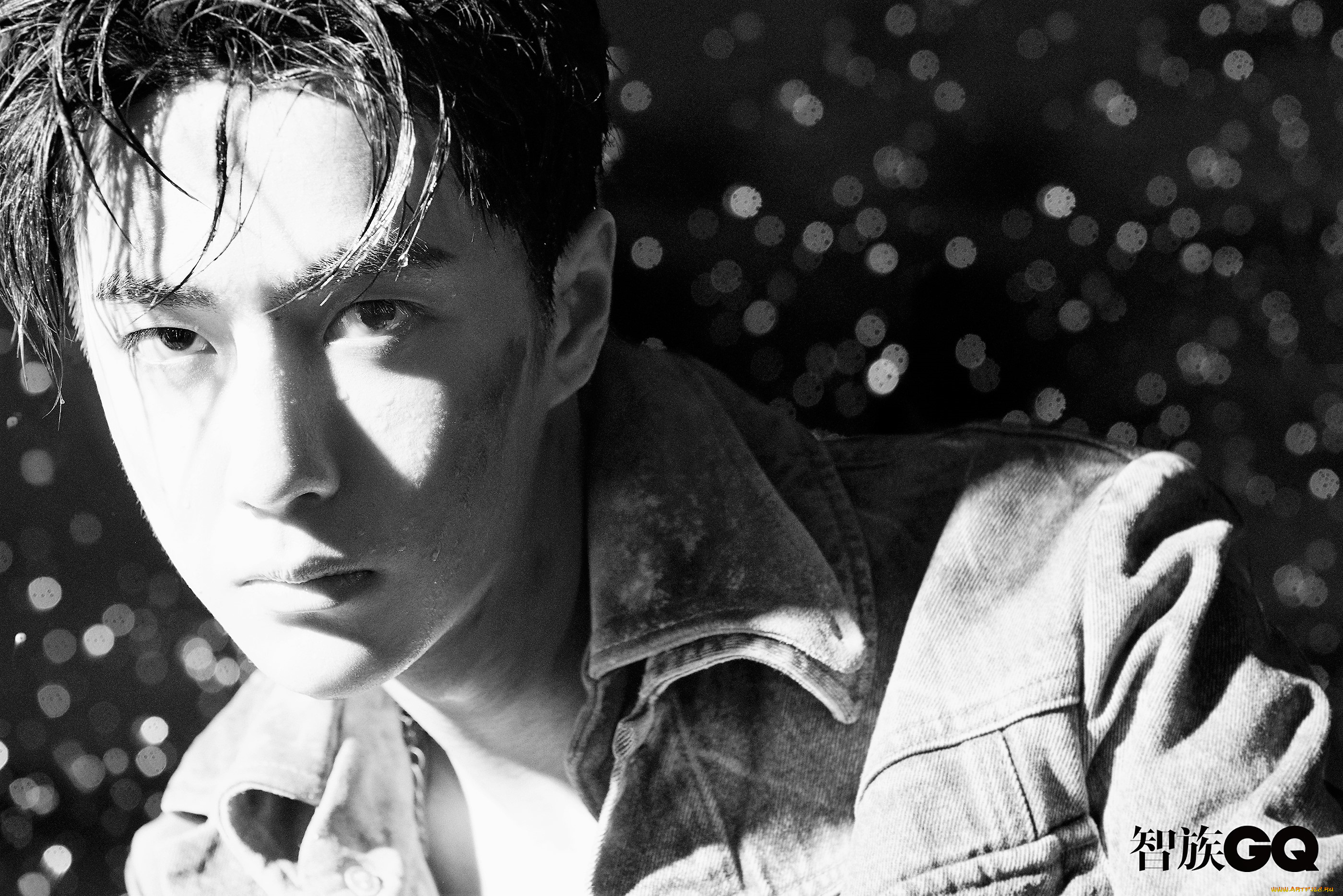 мужчины, wang, yi, bo, лицо, куртка, грязь, капли