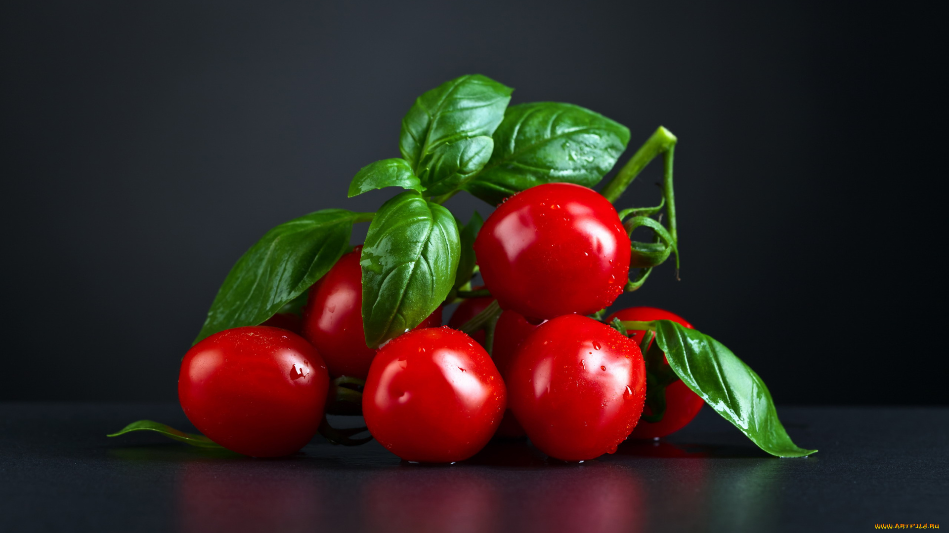 еда, помидоры, базилик, томаты, черри