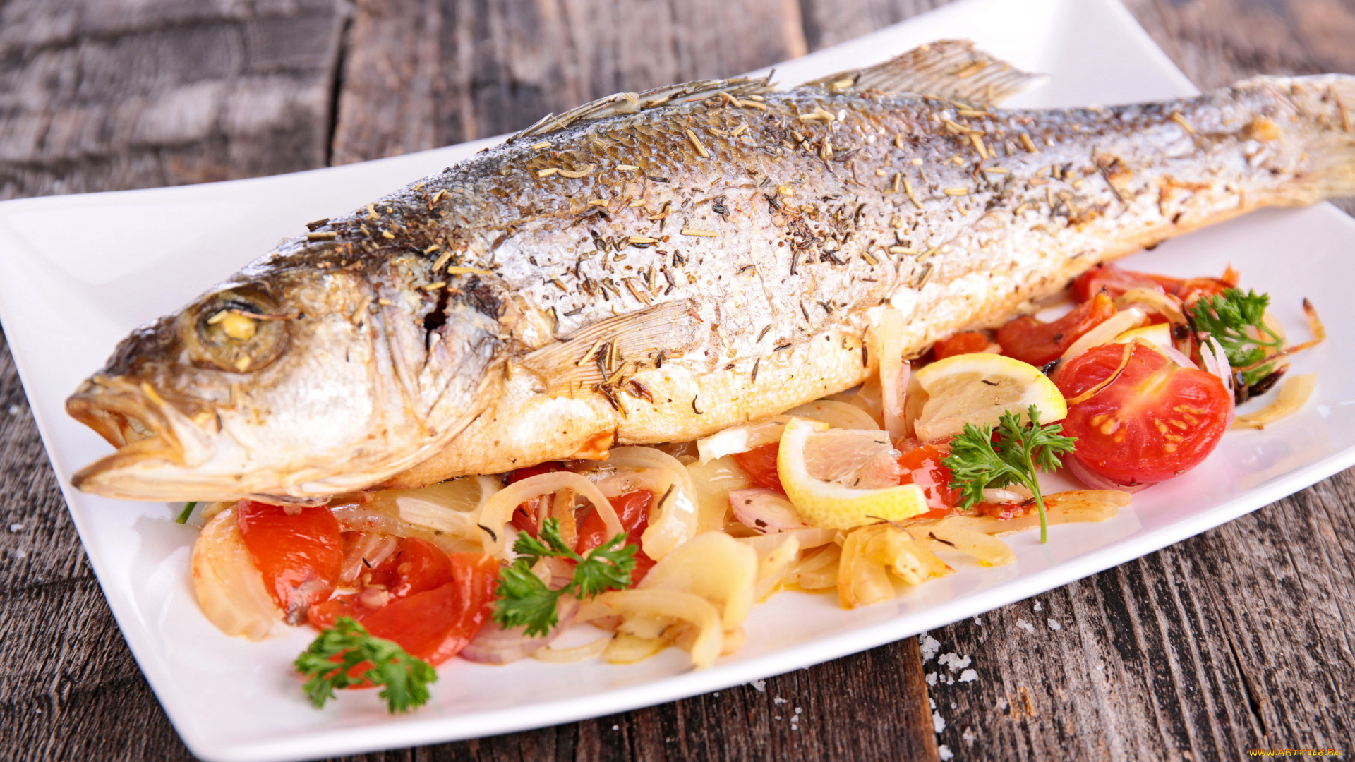 еда, рыбные, блюда, , с, морепродуктами, запеченная, форель, овощи, лимон