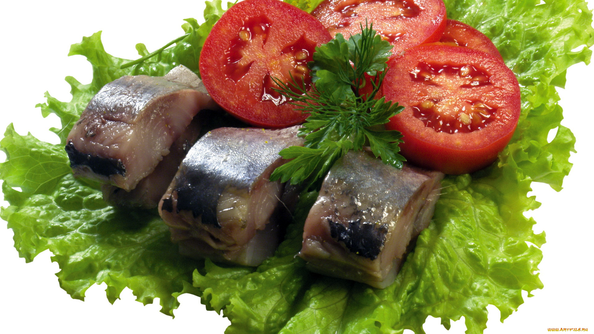 еда, рыбные, блюда, , с, морепродуктами, зеленый, салат, селедка, помидоры