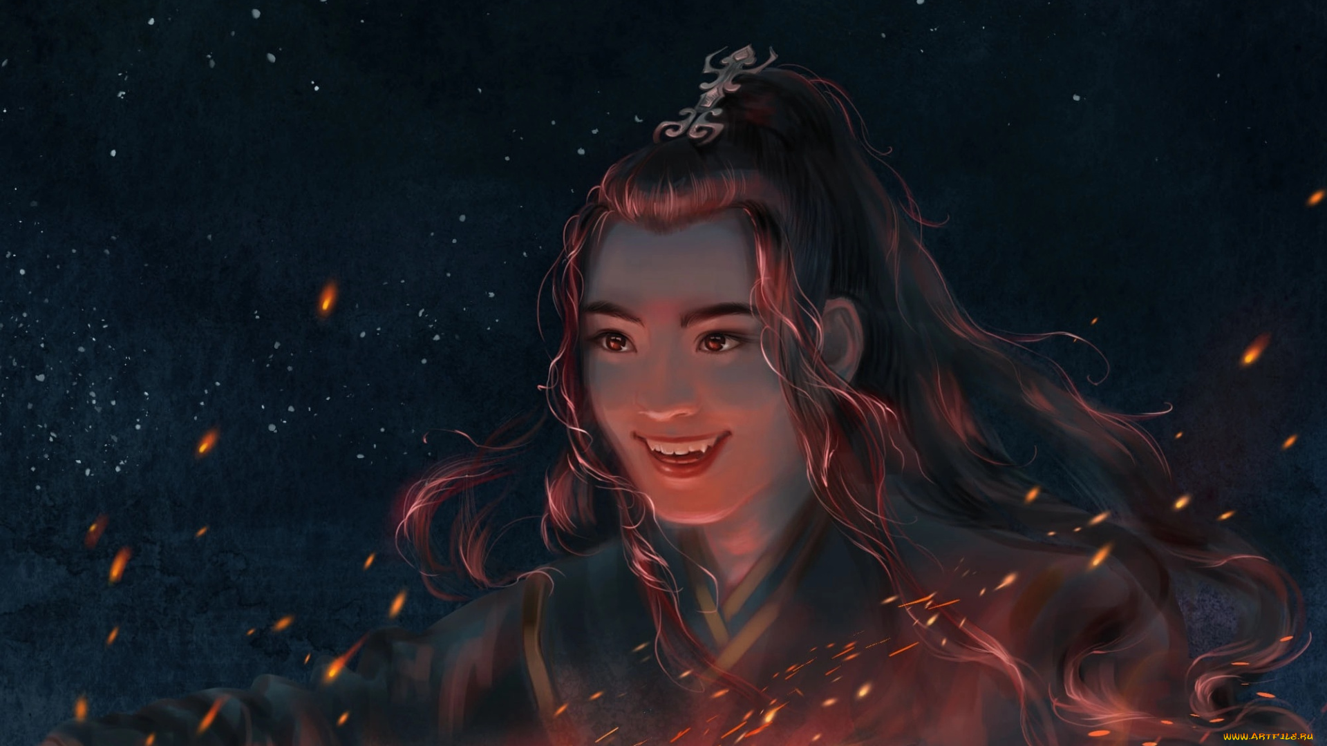 рисованное, кино, , мультфильмы, ван, хао, сюань, сюэ, ян, ночь, костёр, огонь, искры