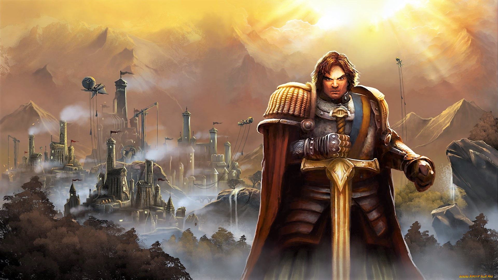 видео, игры, age, of, wonders, iii, воин, меч, плащ, город