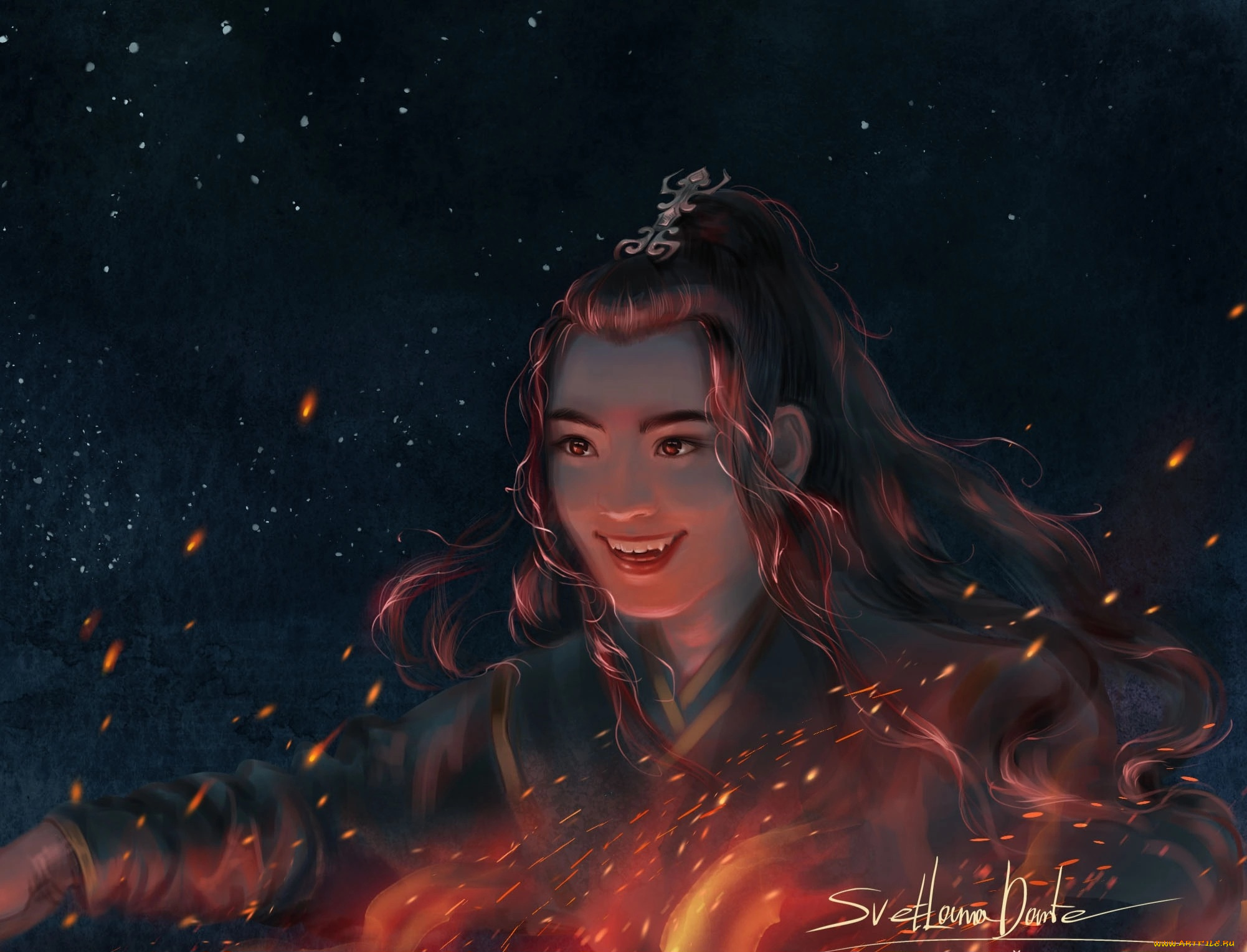 рисованное, кино, , мультфильмы, ван, хао, сюань, сюэ, ян, ночь, костёр, огонь, искры