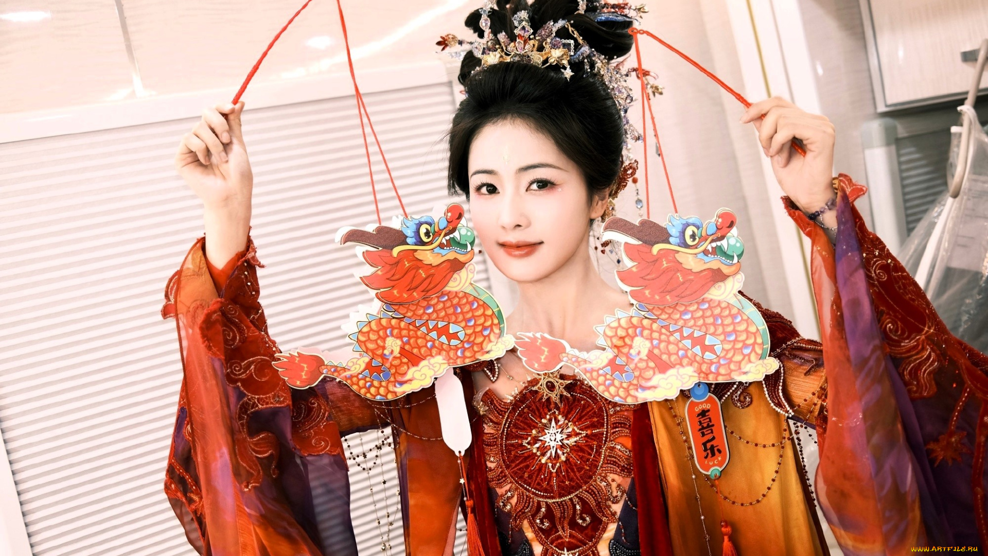 bai, lu, девушки, -, азиатки, актриса, наряд, дракончики