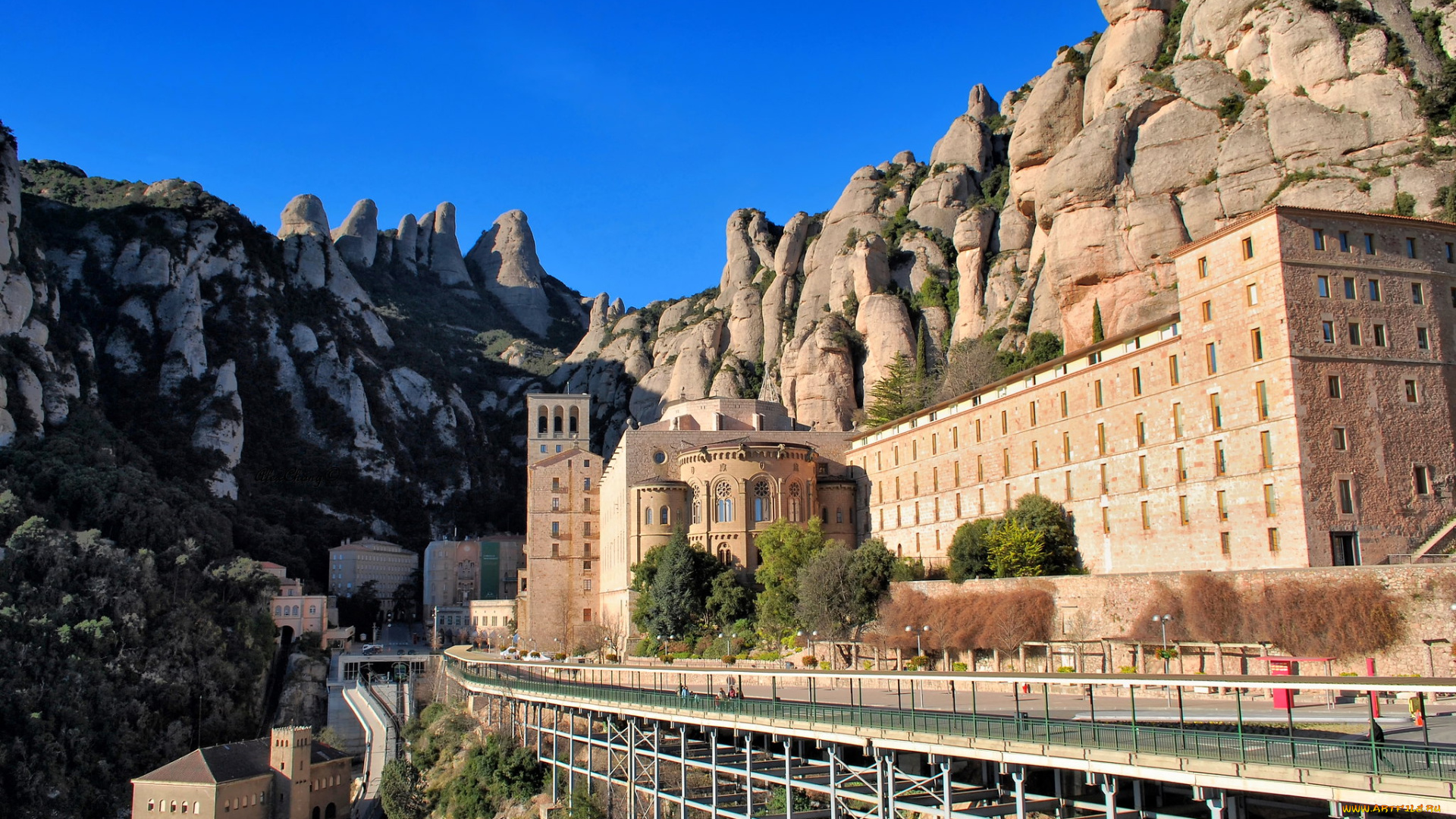 монтсеррат, , барселона, , каталония, города, -, католические, соборы, , костелы, , аббатства, дорога, здание, горы