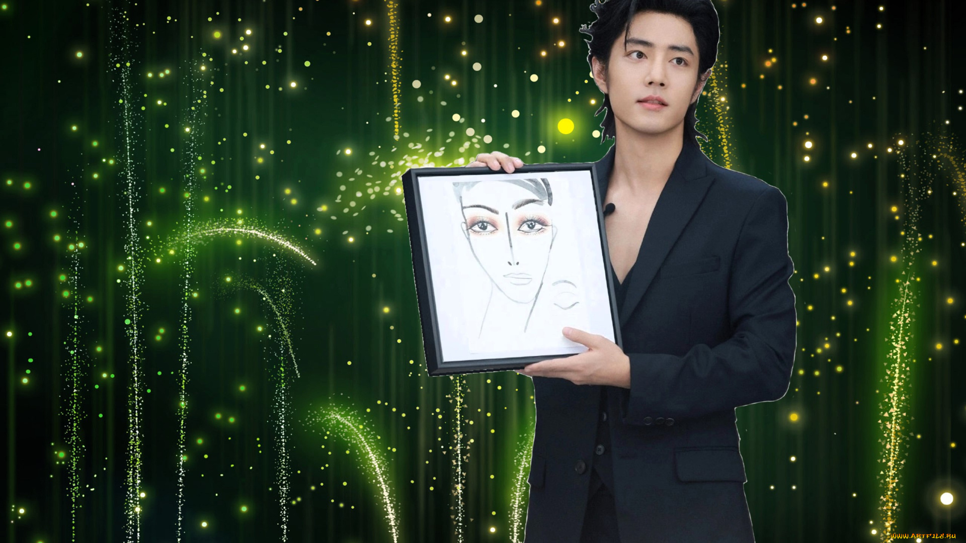 мужчины, xiao, zhan, актер, пиджак, картина