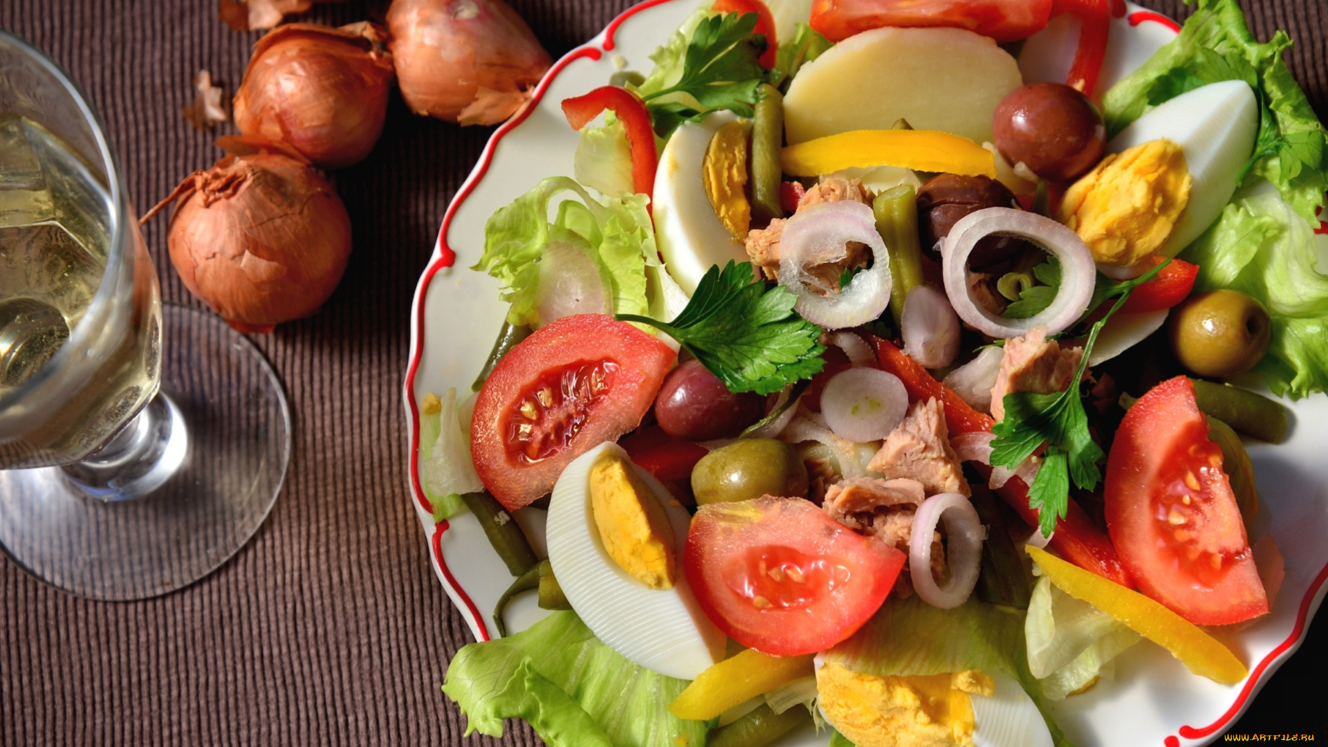 еда, салаты, , закуски, масло, лук, салат, яйцо, помидоры