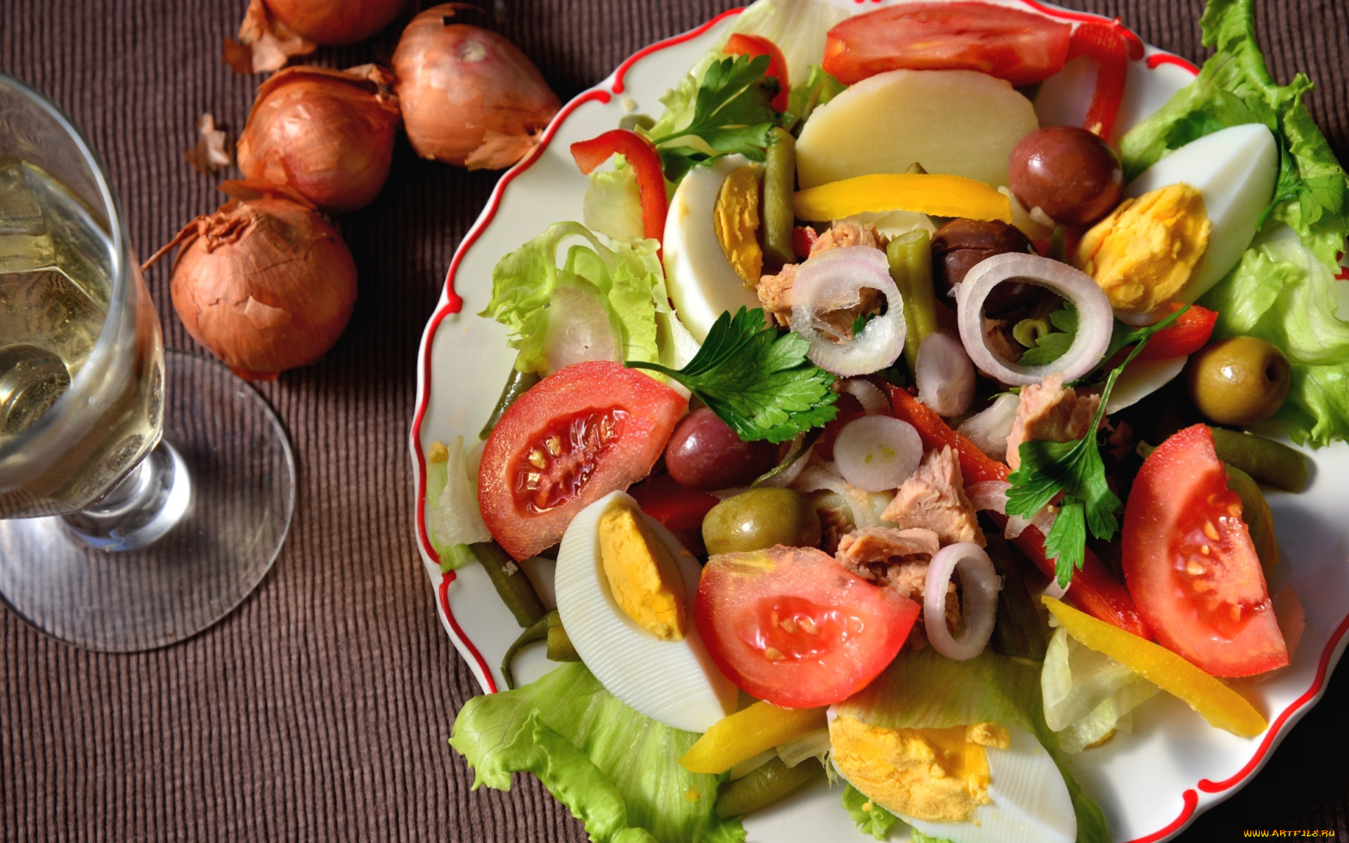 еда, салаты, , закуски, масло, лук, салат, яйцо, помидоры