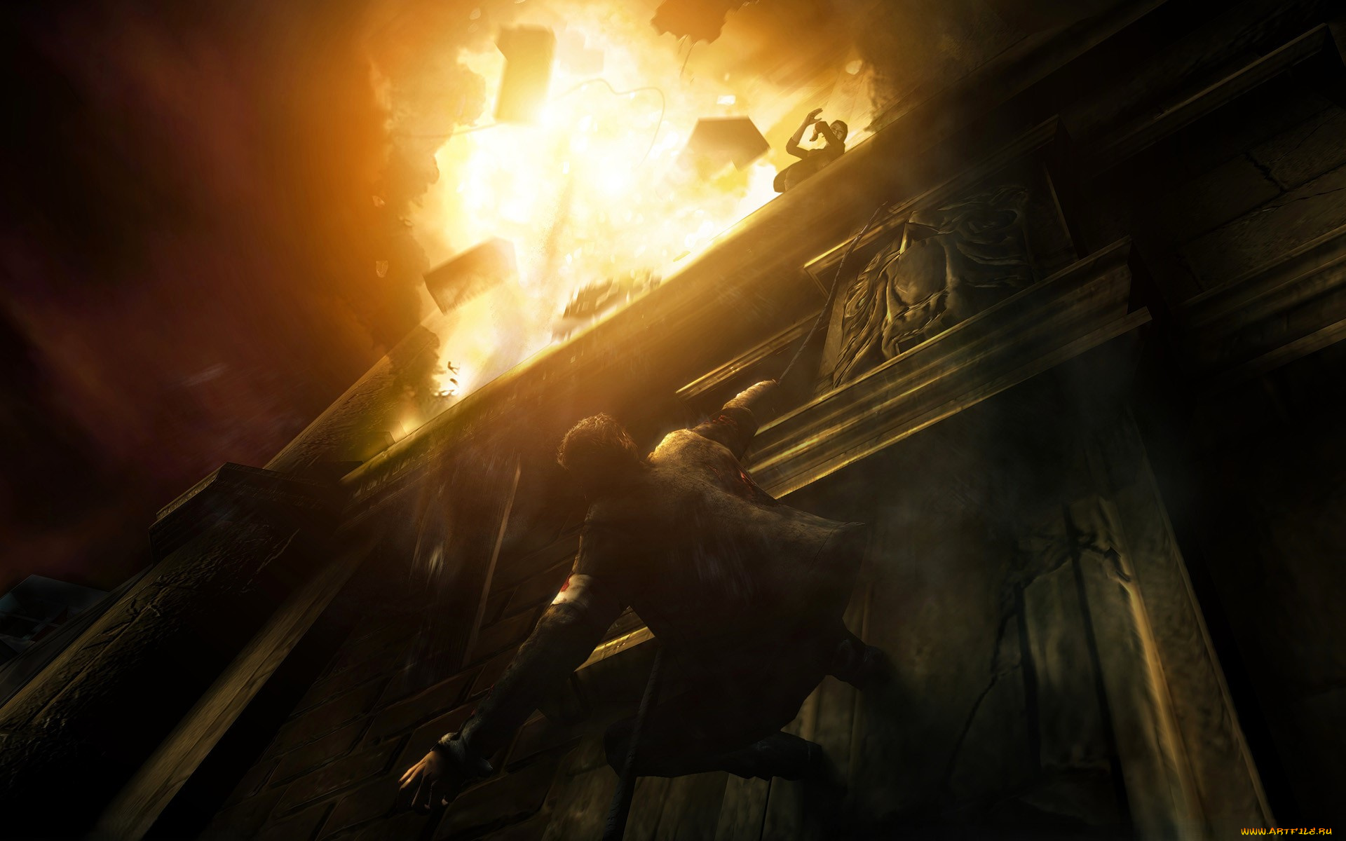 видео, игры, alone, in, the, dark, здание, стена, человек, взрыв