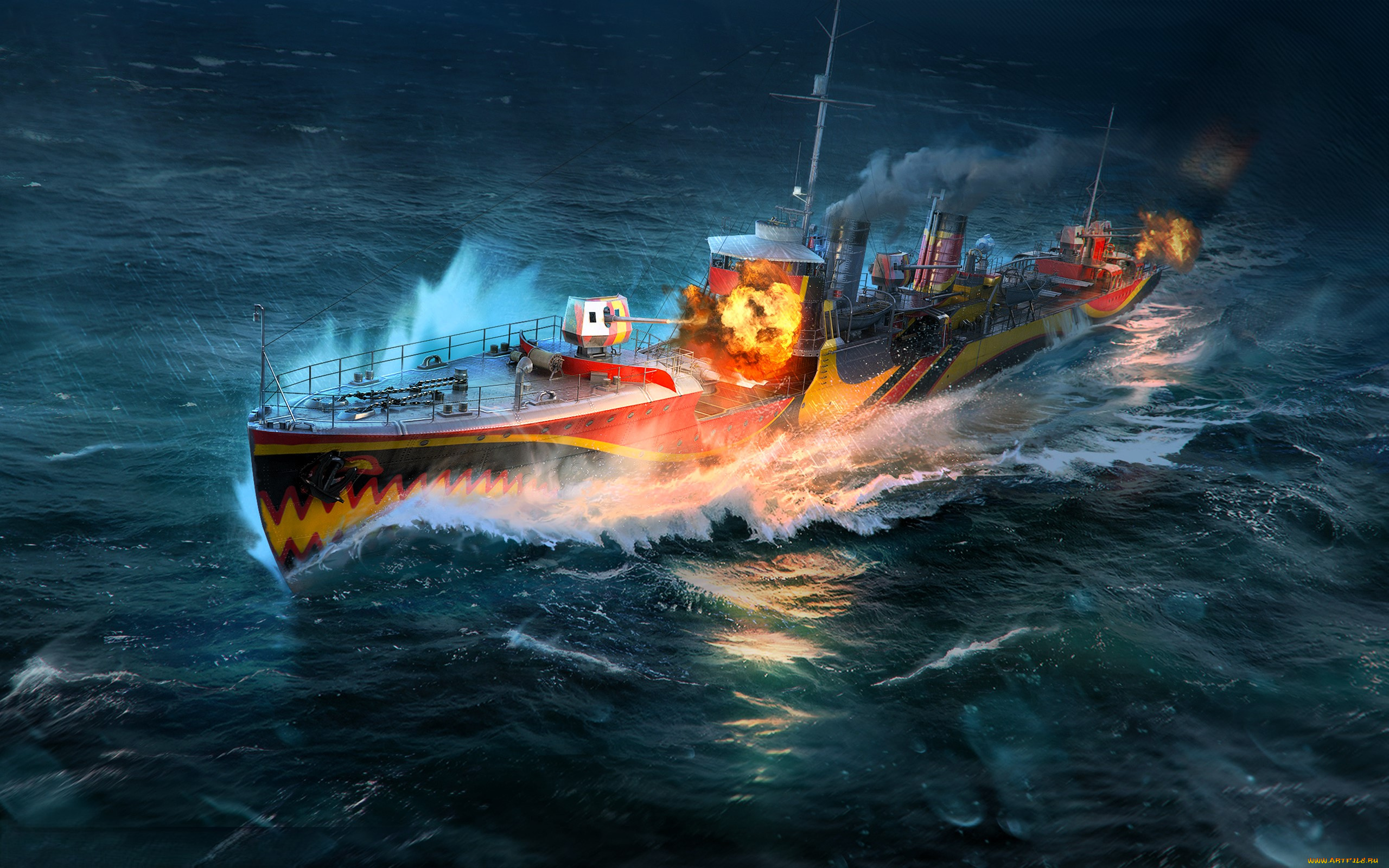 видео, игры, world, of, warships, корабль, огонь, море