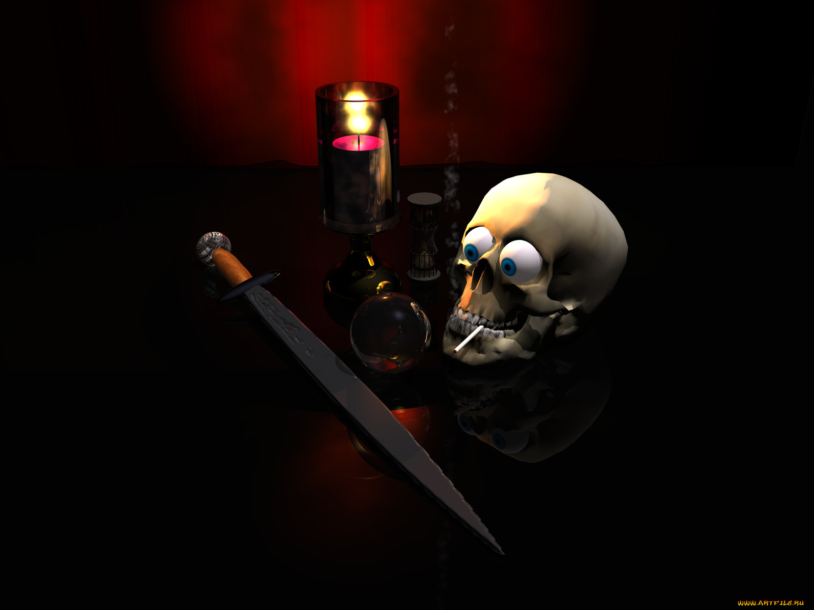 3д, графика, horror, ужас, свеча, нож, череп