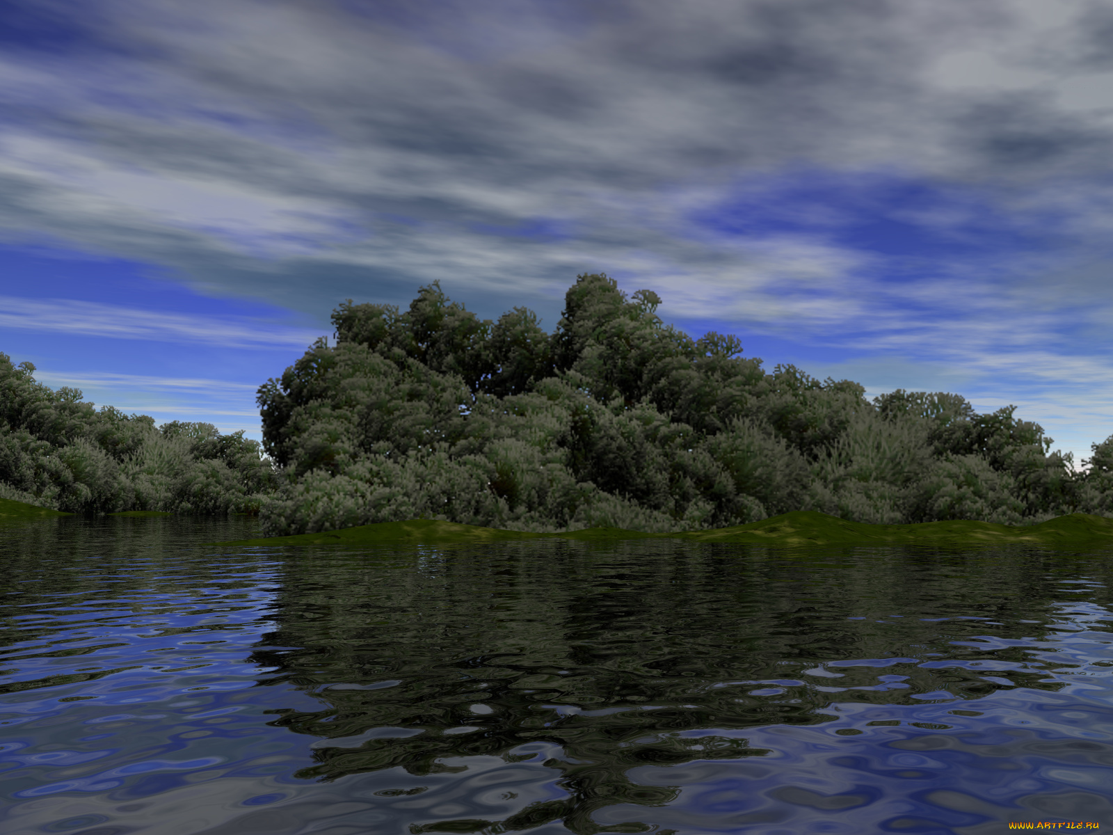 3д, графика, nature, landscape, природа, деревья, вода