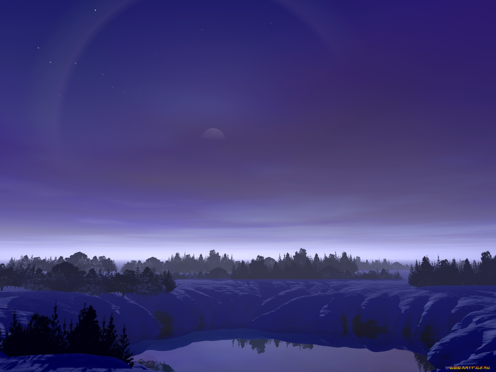 3д, графика, nature, landscape, природа, вечер, деревья