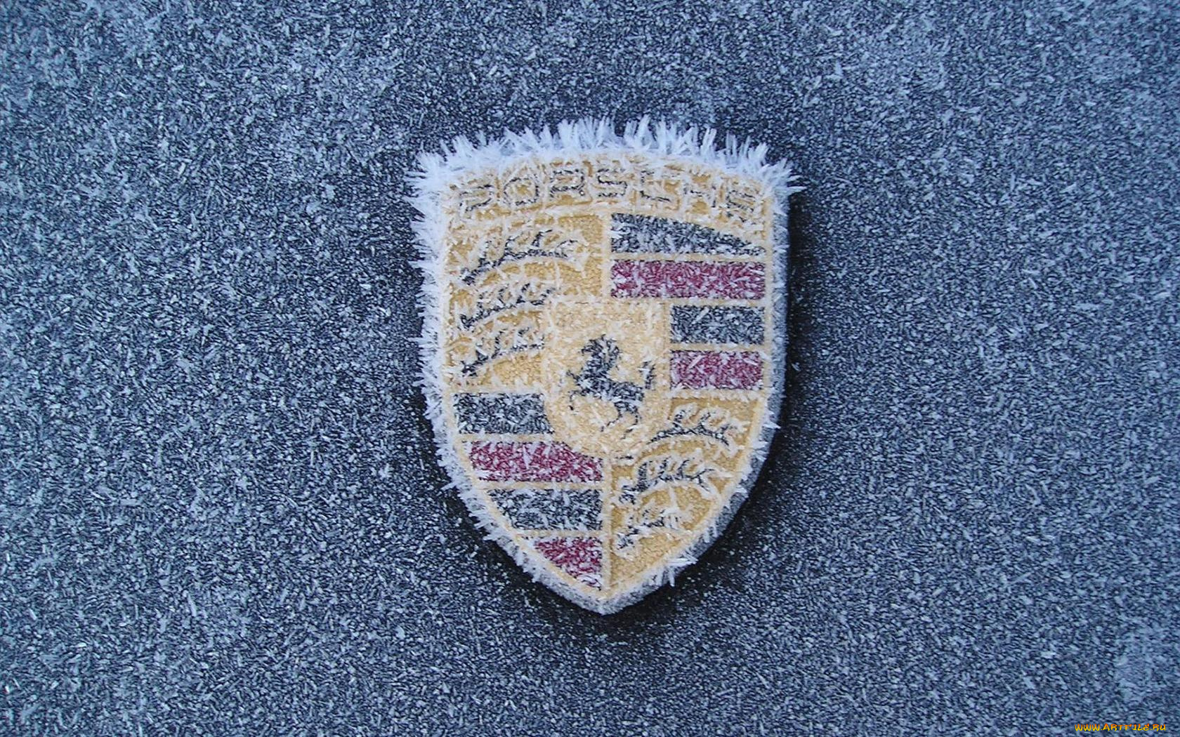 бренды, авто, мото, porsche, логотип, иней, замёрзший, зима