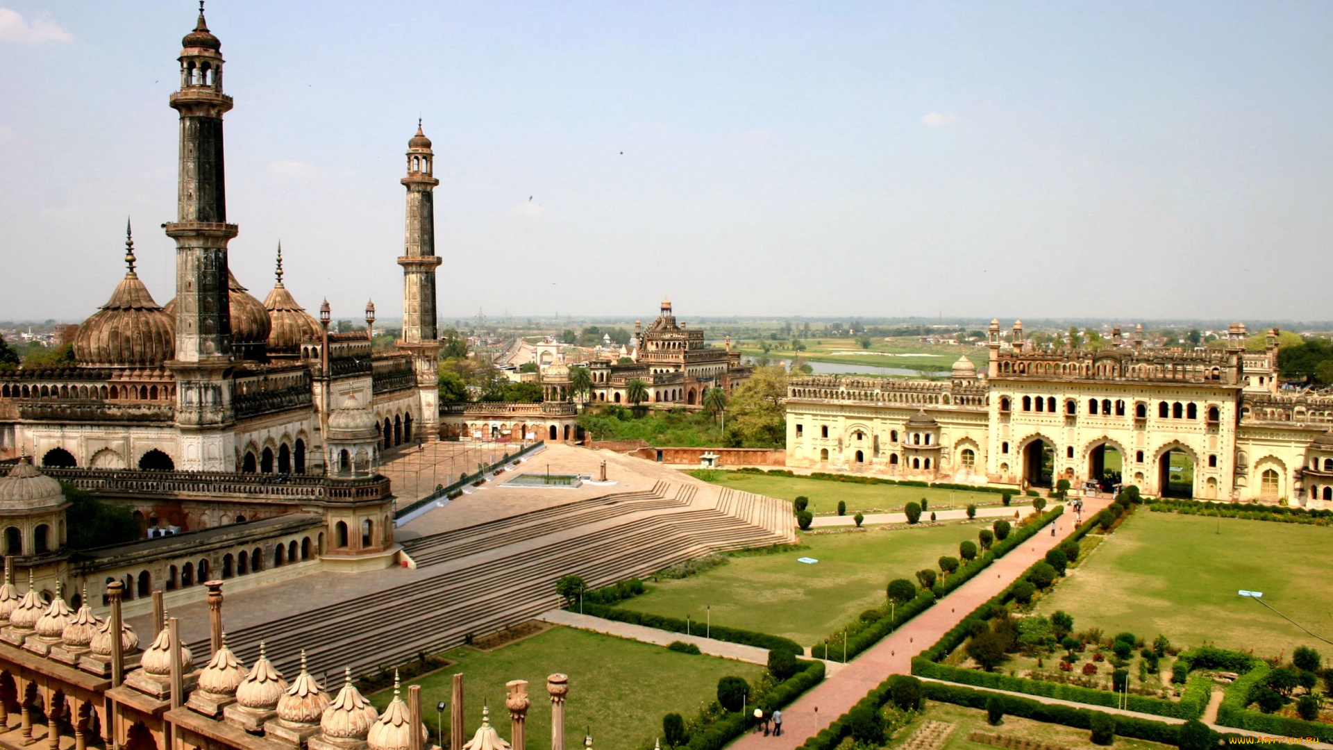 лакхнау, индия, города, мечети, медресе, лестница, дорожки, минареты, мечеть