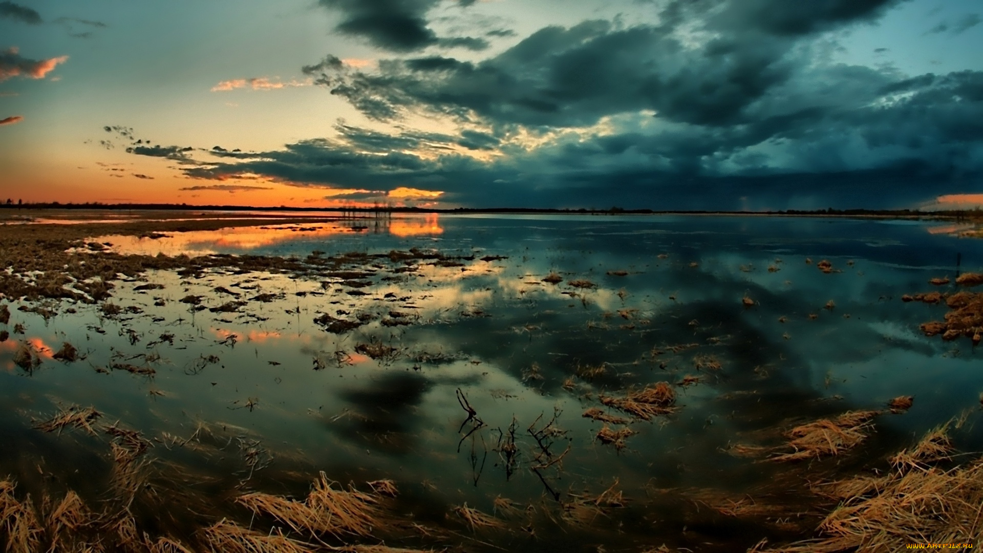 природа, реки, озера, небо, болотистая, местность