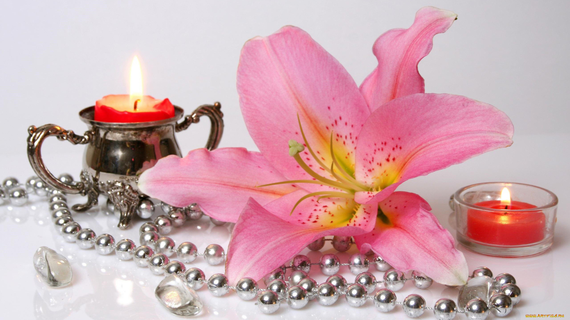 разное, свечи, лилия, бусы