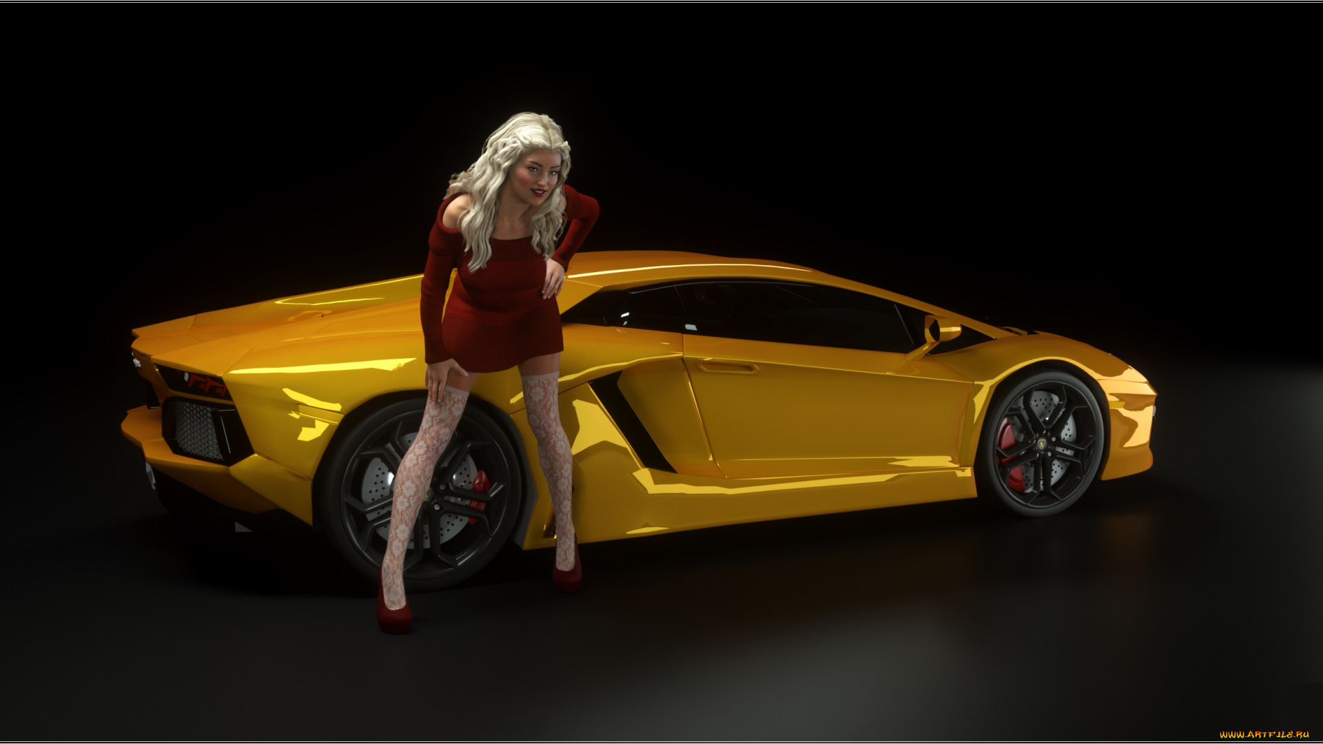 автомобили, 3d, car&girl, автомобиль, девушка
